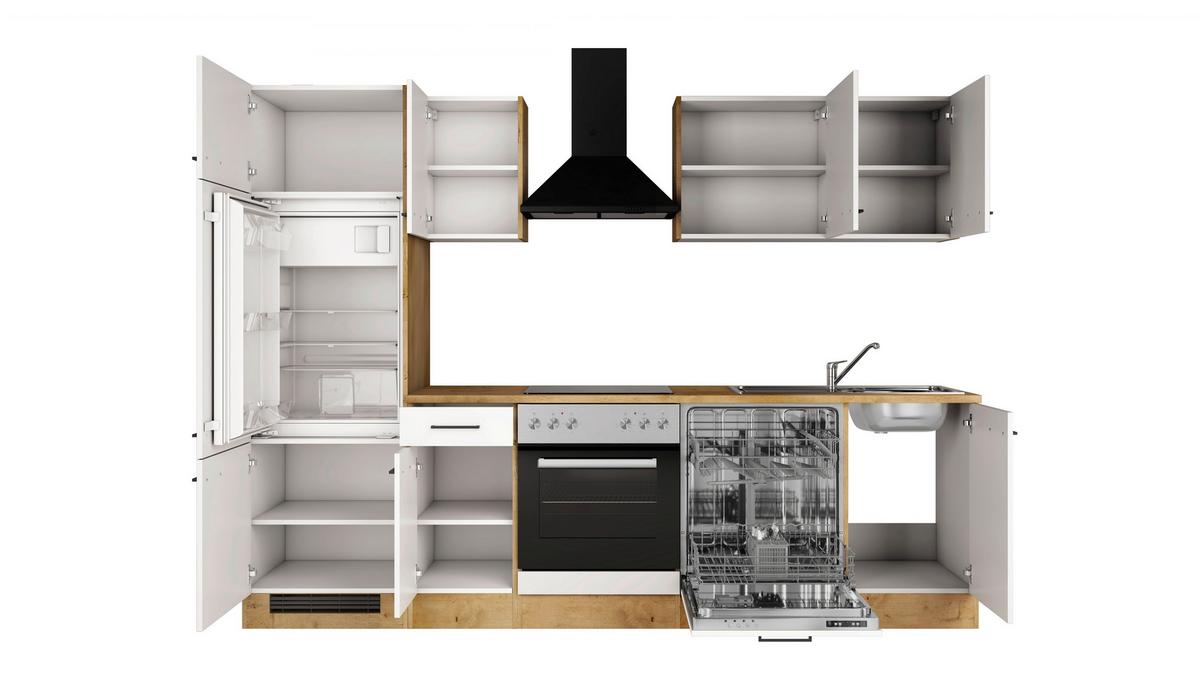Küchenblock Avila m. Geräten Magnolie - Eichefarben/Magnolie, Trend, Holzwerkstoff/Metall (270cm) - FlexWell