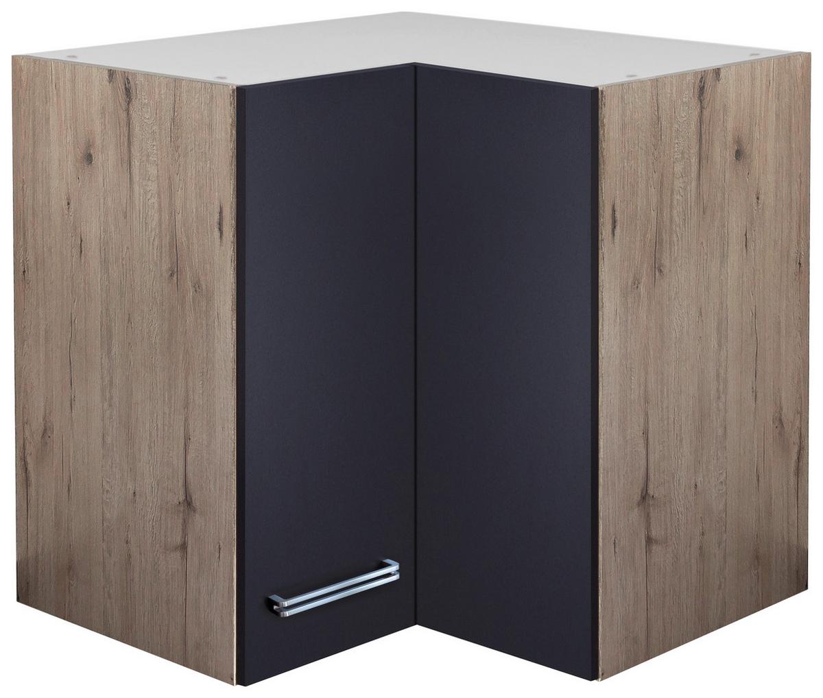 Kotna Zgornja Omarica Milano, Antracit, Hrast, Š. 60 - barve nerjavečega jekla/barve hrasta, Moderno, kovina/leseni material (60/54/60cm) - FlexWell