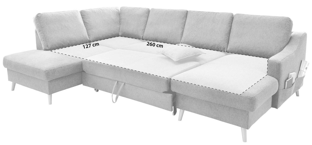 Wohnlandschaft Valentina Braun Struktur - Braun/Naturfarben, KONVENTIONELL, Holz/Textil (200/301/150cm) - P & B