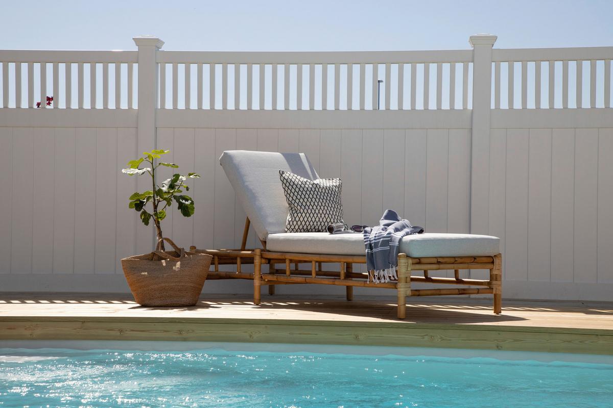 Sonnenliege Cane Bambus Rattan ca. 80x210 cm - Hellbraun/Creme, KONVENTIONELL, Holz/Textil (80/35/210cm) - Gardenson