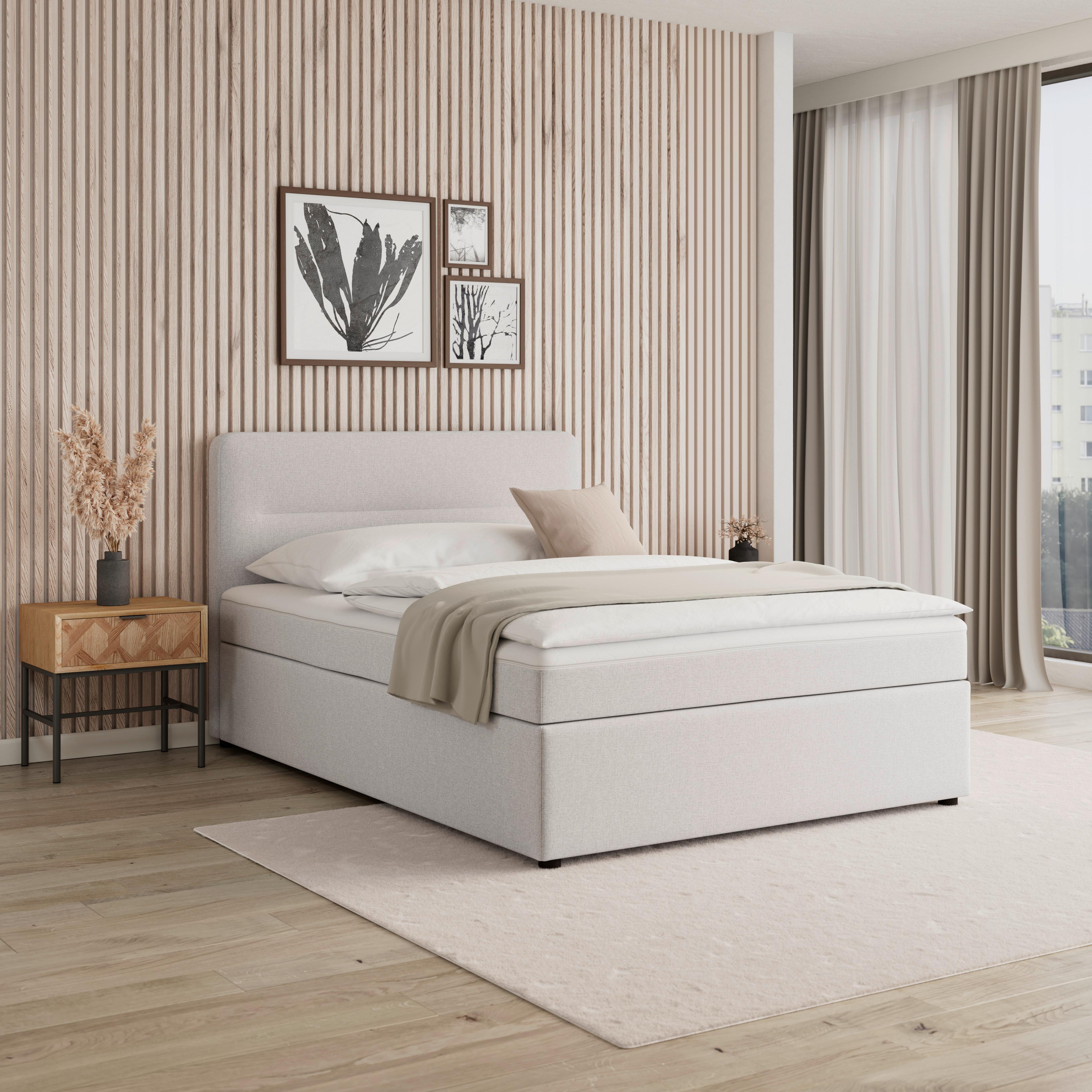 Boxbett Marco ca. 140x200 cm Hellgrau - Hellgrau/Schwarz, MODERN, Holz/Kunststoff (140/200cm) - Bessagi Home