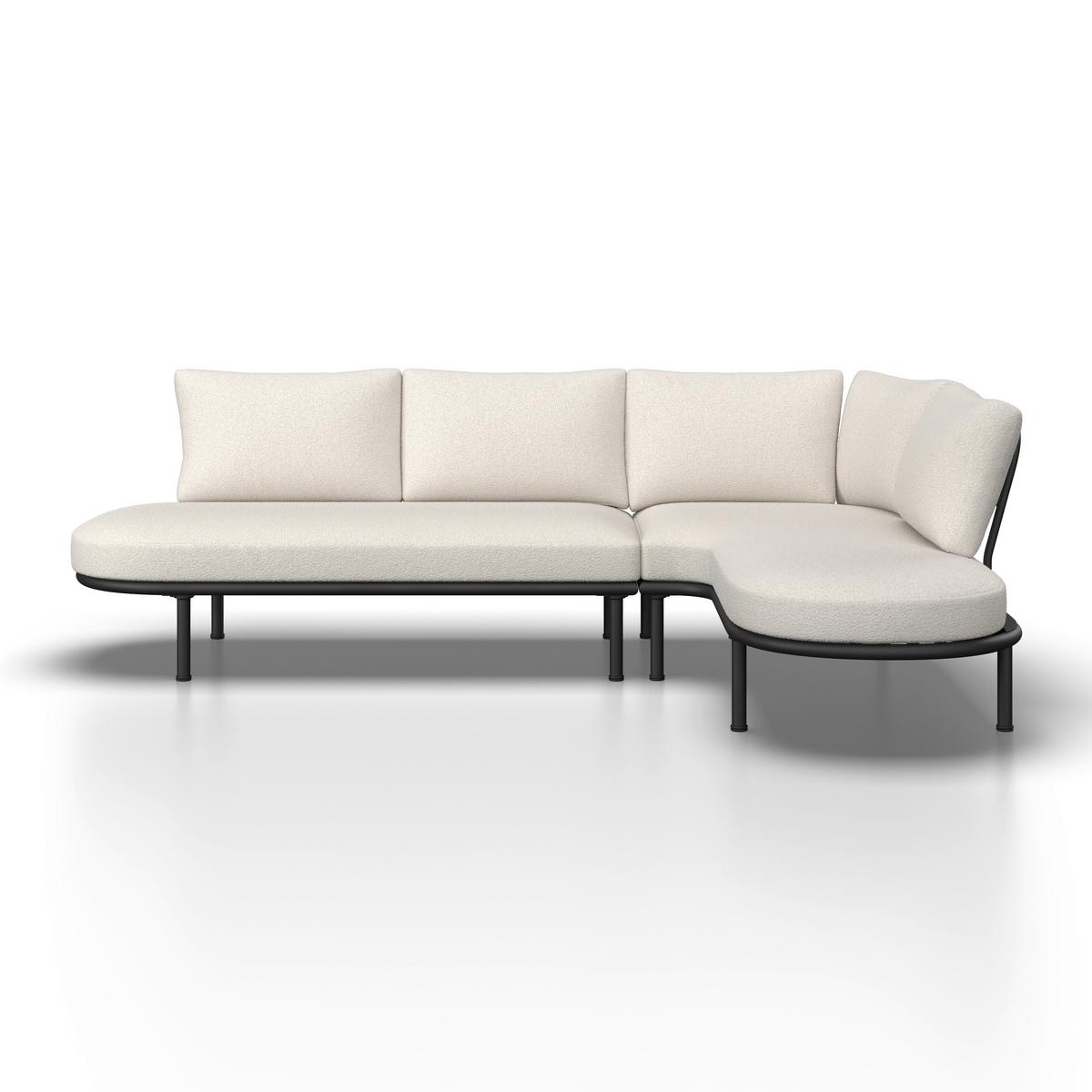 Loungegarnitur Charlotta Creme Metall/Outdoorstoff +Abdeckung - Creme/Schwarz, MODERN, Textil/Metall (242,5/78/75,5cm) - Bessagi Garden