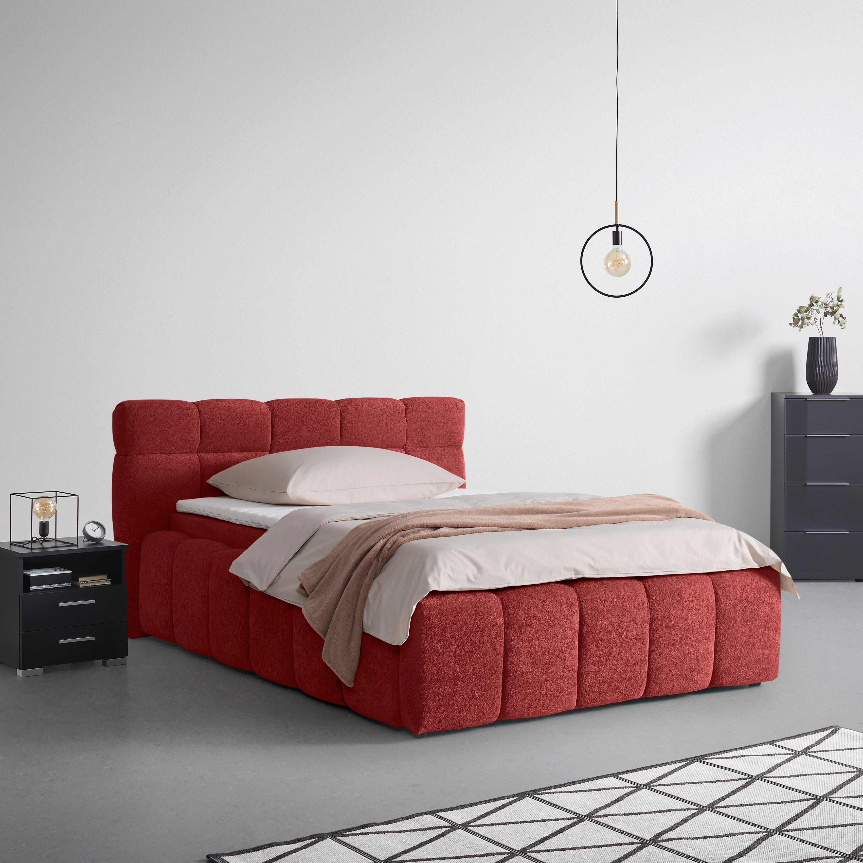 Polsterbett Monte Rot ca. 140x200cm - Rot/Schwarz, KONVENTIONELL, Kunststoff/Textil (140/200cm) - Based