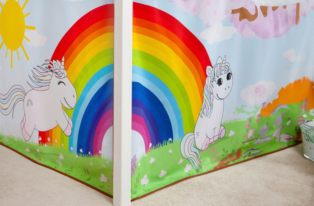 Hochbett Holz Malte ca. 90x200 cm Weiß Einhorn - Naturfarben/Weiß, Natur, Holz/Textil (90/200cm) - MID.YOU