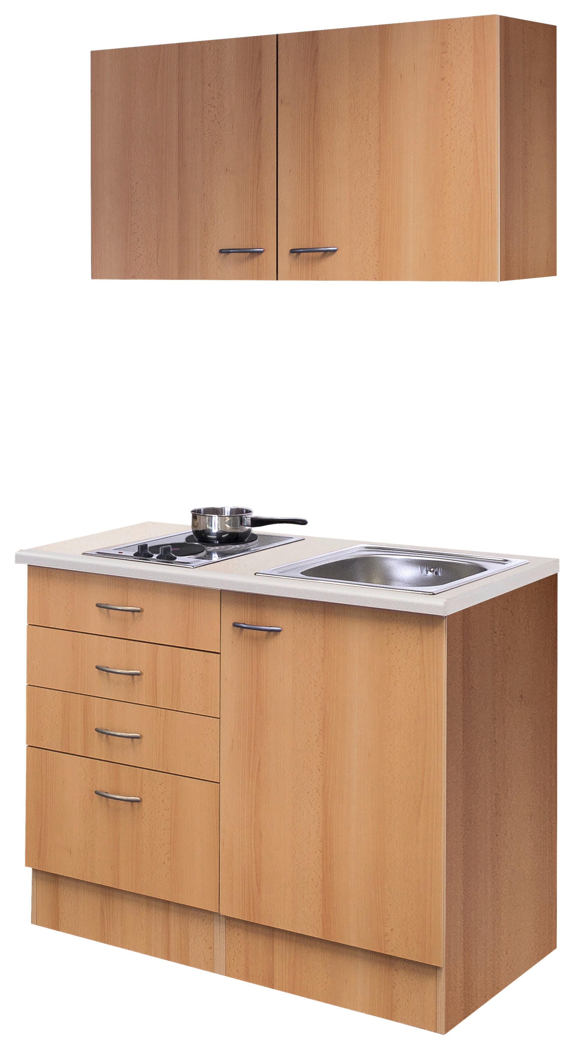 Miniküche Nano mit Geräten ca. 100 cm Buchefarben - Edelstahlfarben/Beige, MODERN, Holzwerkstoff/Kunststoff (100cm) - FlexWell