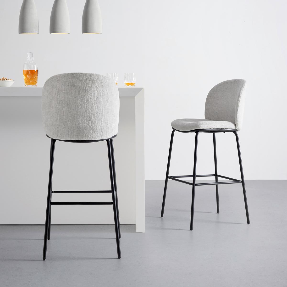 Barhocker Malea Beige Chenille Gepolstert - Beige/Schwarz, MODERN, Holz/Textil (46/103/53cm) - Bessagi Home