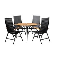 Gartentischgruppe Ellen Anthrazit/Teak 5-tlg. - Anthrazit/Schwarz, Natur, Holz/Kunststoff - Gardenson