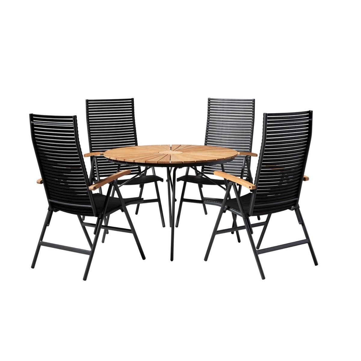 Gartentischgruppe Ellen Anthrazit/Teak 5-tlg. - Anthrazit/Schwarz, Natur, Holz/Kunststoff - Gardenson