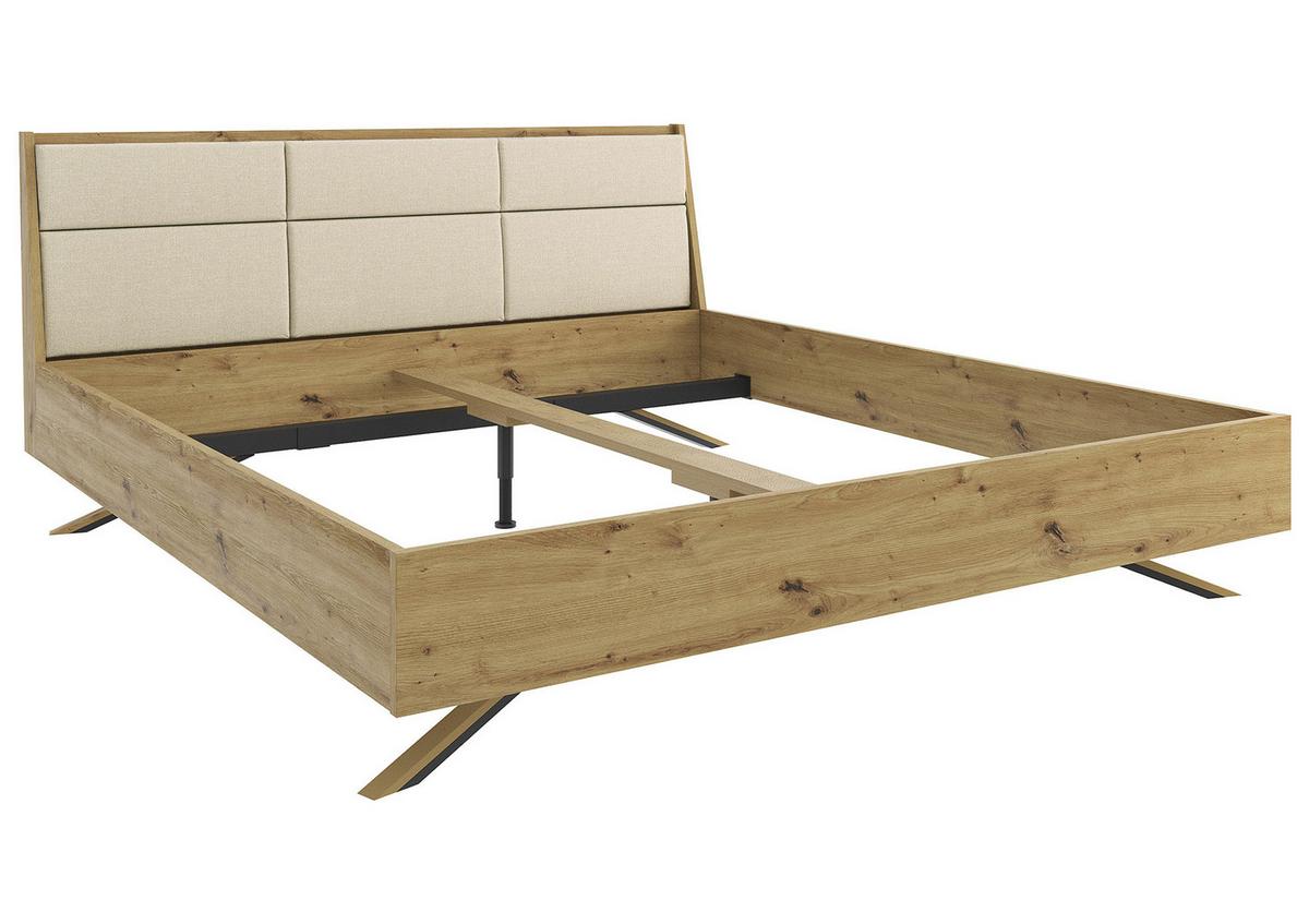 ŁÓŻKO TAPICEROWANE DORMIO - kolor dębowy/czarny, Modern, metal/drewno (180/200cm) - Bessagi Home