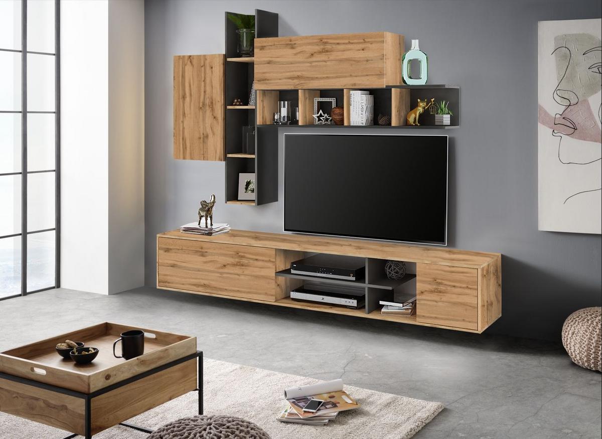 Dnevni Regal Raw, Barva Hrasta, Grafita - hrast wotan/barve grafita, Moderno, leseni material (220/180/40cm) - Mömax