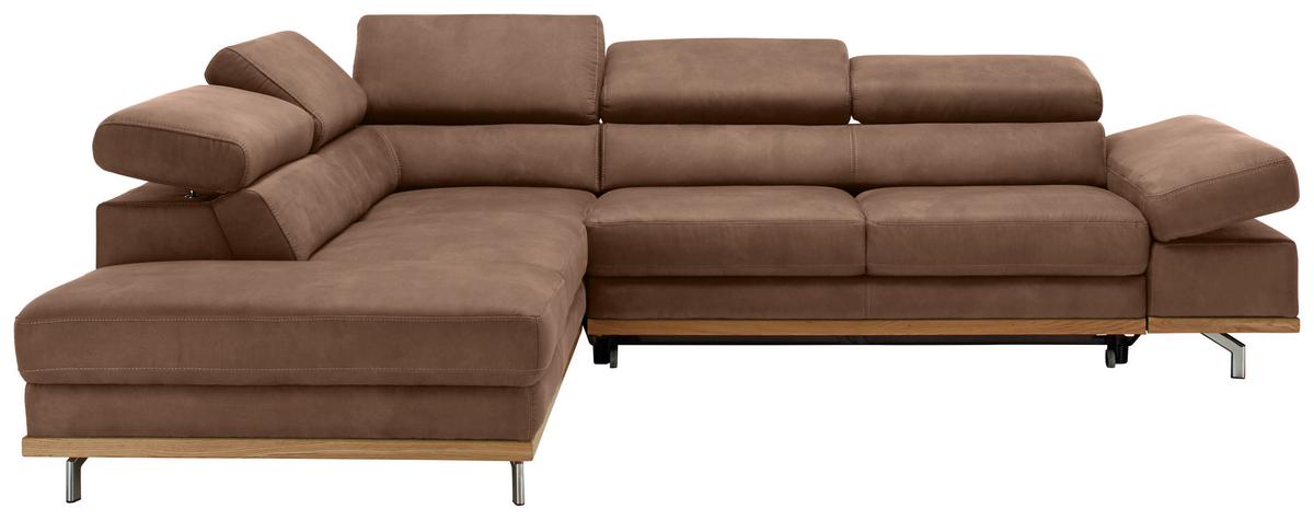 Wohnlandschaft Carmen Braun mit Bettfunktion - Chromfarben/Braun, KONVENTIONELL, Holz/Textil (226/93/292cm) - Based