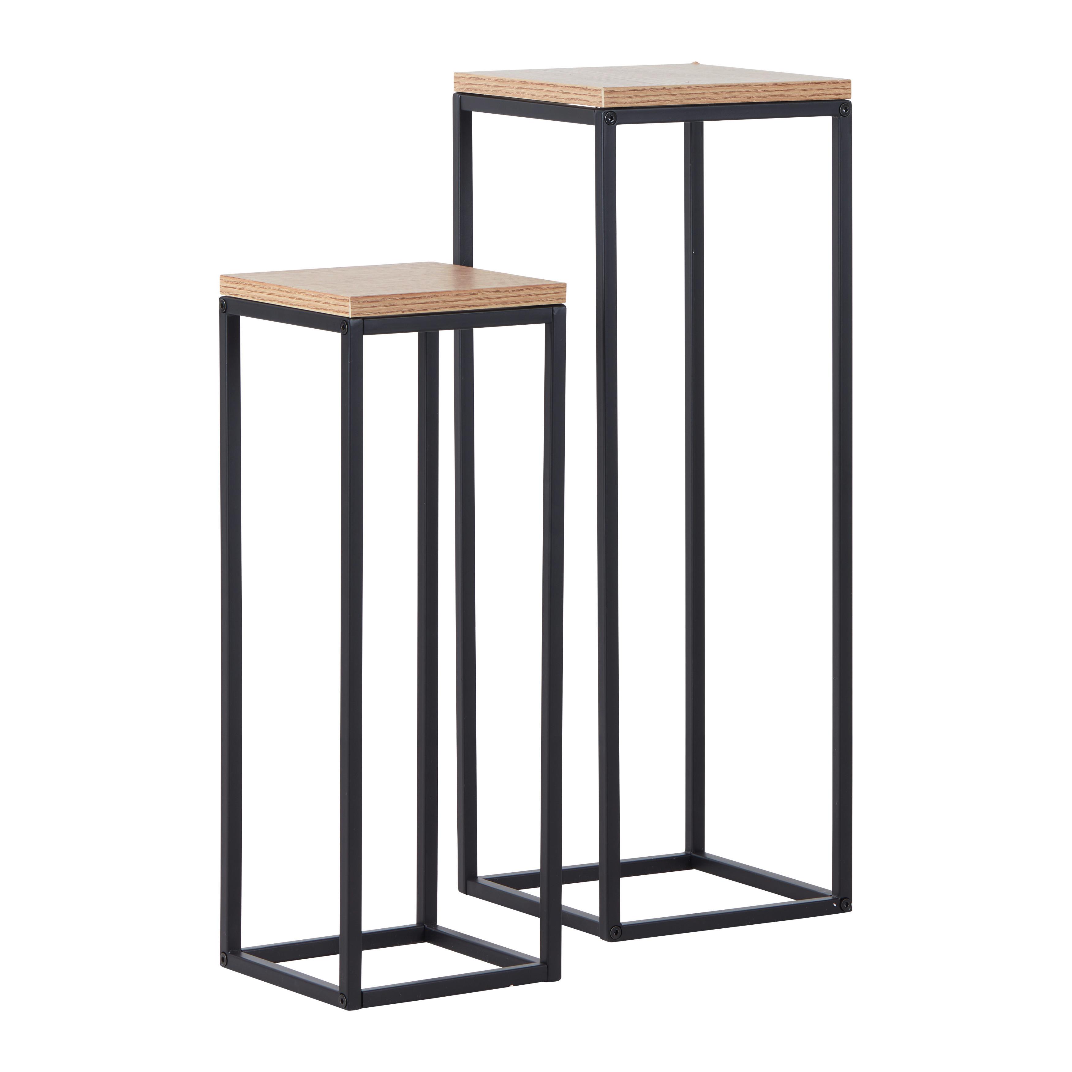 Blumensäulen-Set Watford in Schwarz/Eichefarben - Eichefarben/Schwarz, MODERN, Holzwerkstoff/Metall (19-23/54-67/19-23cm) - Mömax