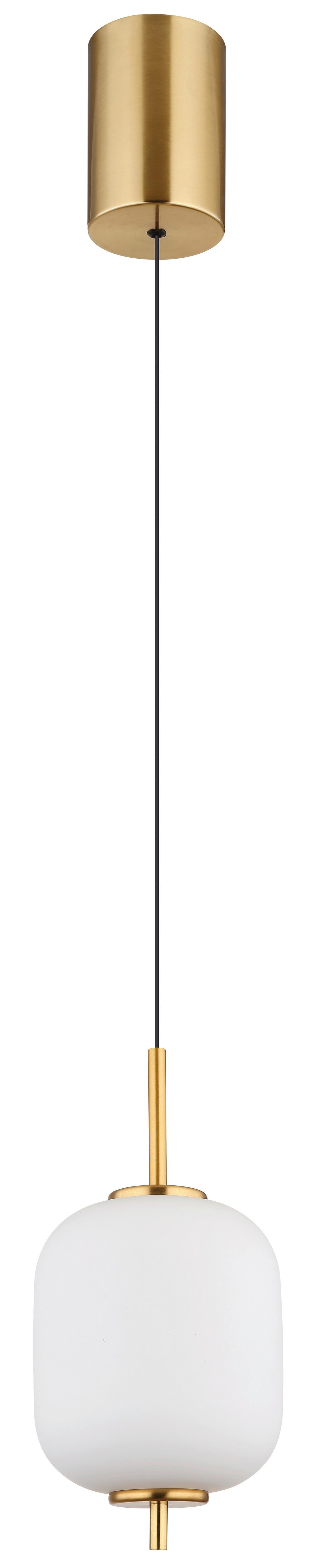 LED-Hängeleuchte Ewald Opal/Schwarz/Messing max. 7 W - Messingfarben/Opal, KONVENTIONELL, Glas/Kunststoff (13,5/220cm) - Globo