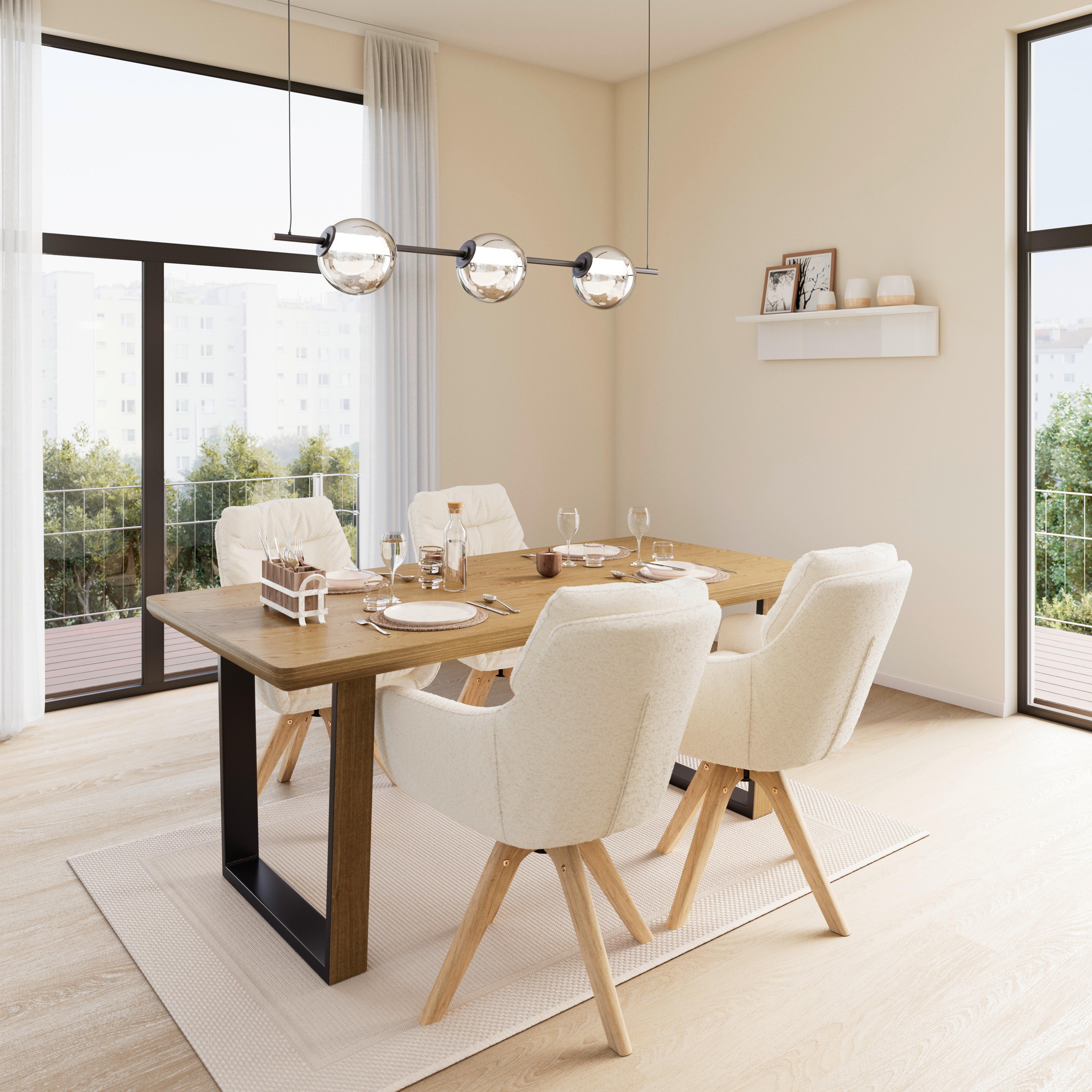 Armlehnstuhl Juana Creme Bouclé Drehbar Gepolstert - Creme/Naturfarben, MODERN, Holz/Textil (61/93/65cm) - Bessagi Home