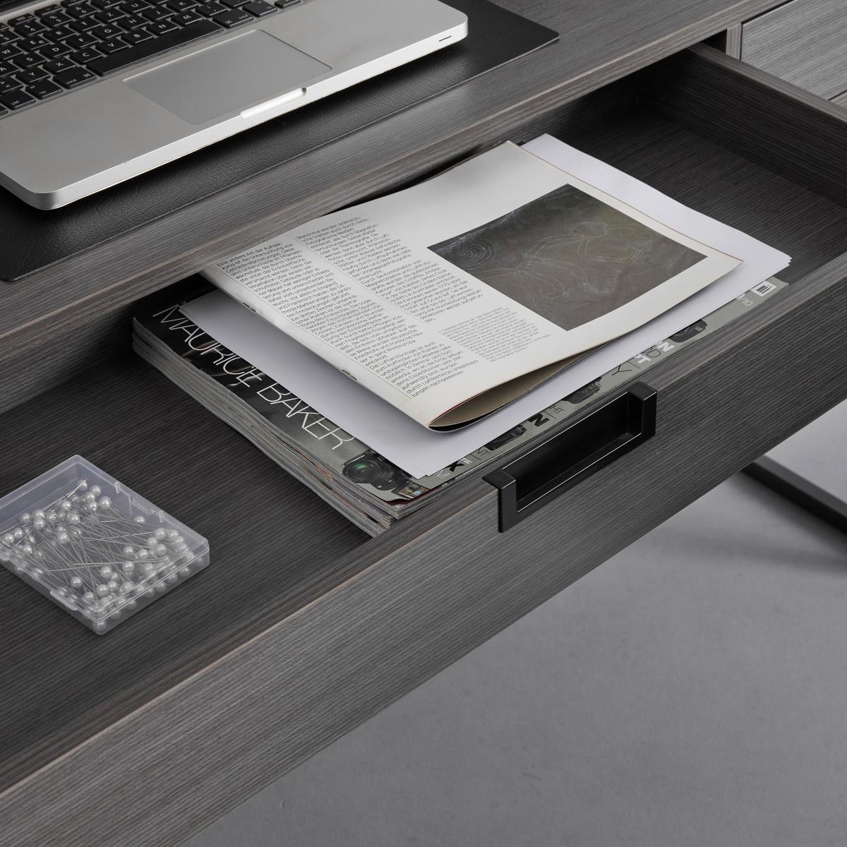 Schreibtisch Aurora Walnussfarben MDF ca.120x50 cm - Walnussfarben/Schwarz, MODERN, Metall (120/50/76cm) - Bessagi Home