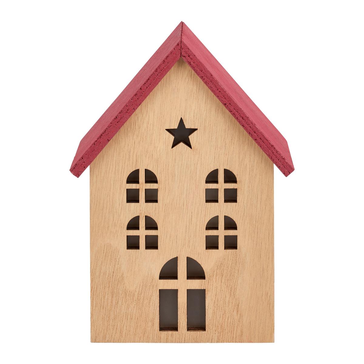 Dekohaus Naturfarben/rot - Rot/Naturfarben, Konventionell, Holzwerkstoff (12,5/16,5/6cm) - Mömax