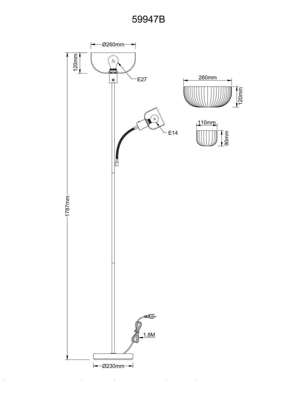 Podna Svjetiljka Hinton - bijela/crna, Design, metal/plastika (26/178,7cm) - Globo