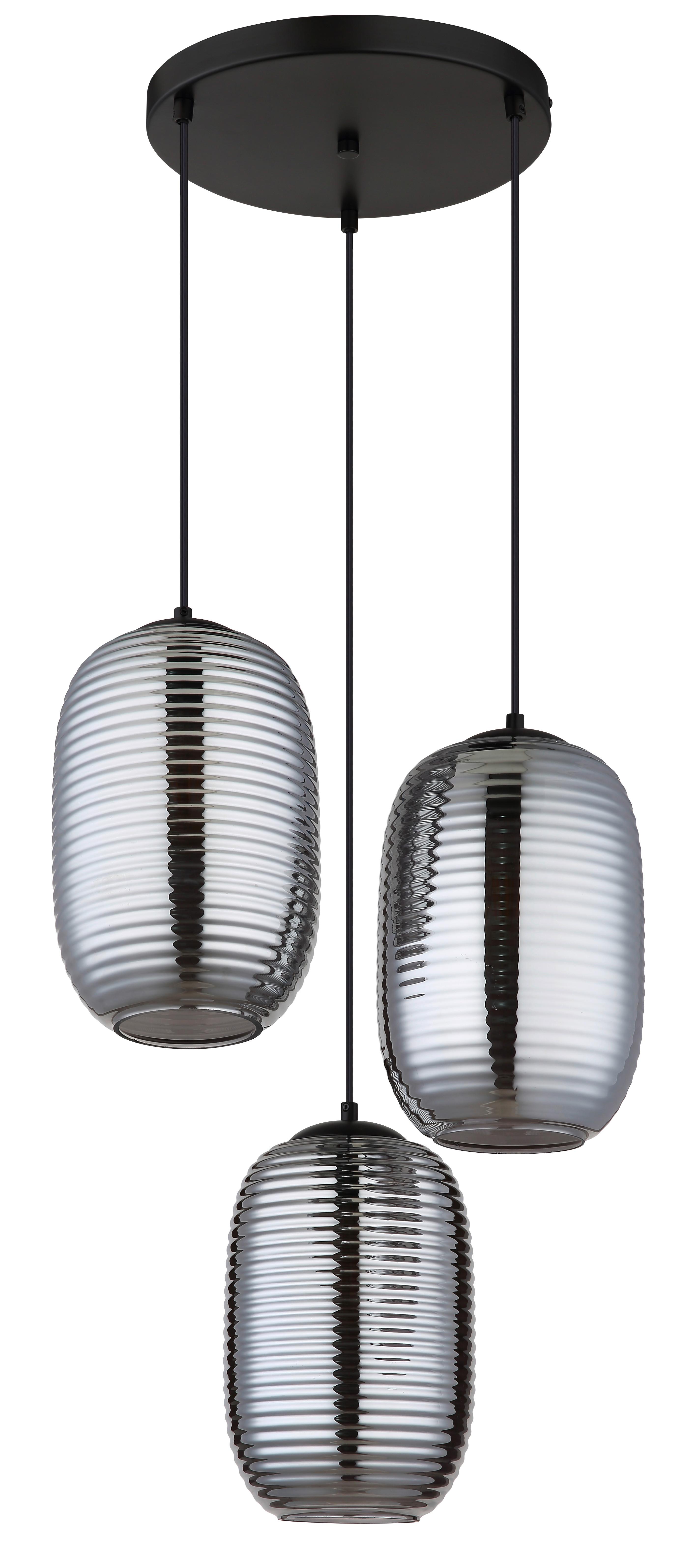 HÄNGELEUCHTE 15794-3HR JEFREY - Schwarz/Grau, Basics, Glas/Kunststoff (47/120cm) - Globo