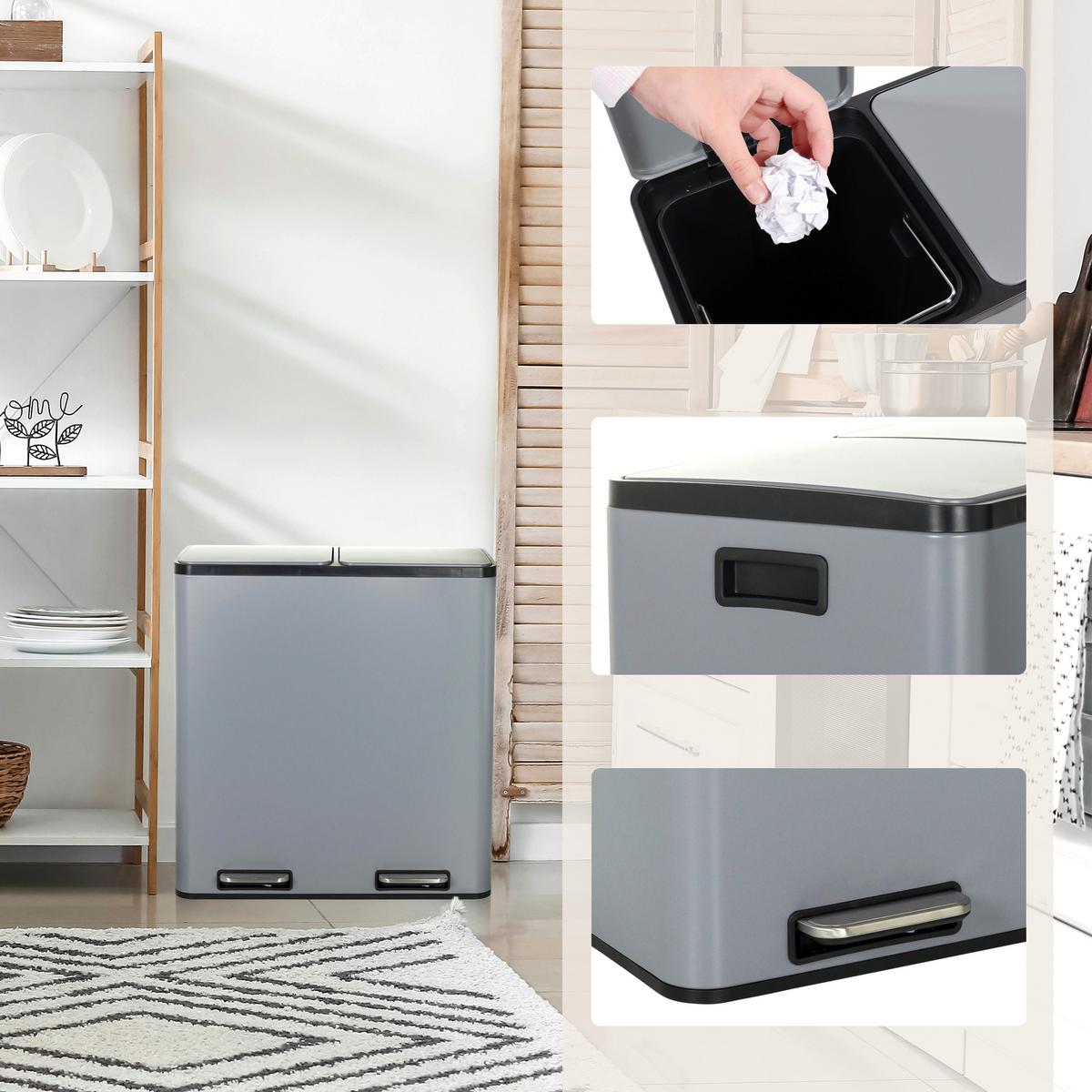 Abfallsammler Clean Grau ca. 58,5x62x32cm - Schwarz/Grau, MODERN, Kunststoff/Metall (58,5/62/32cm) - MID.YOU