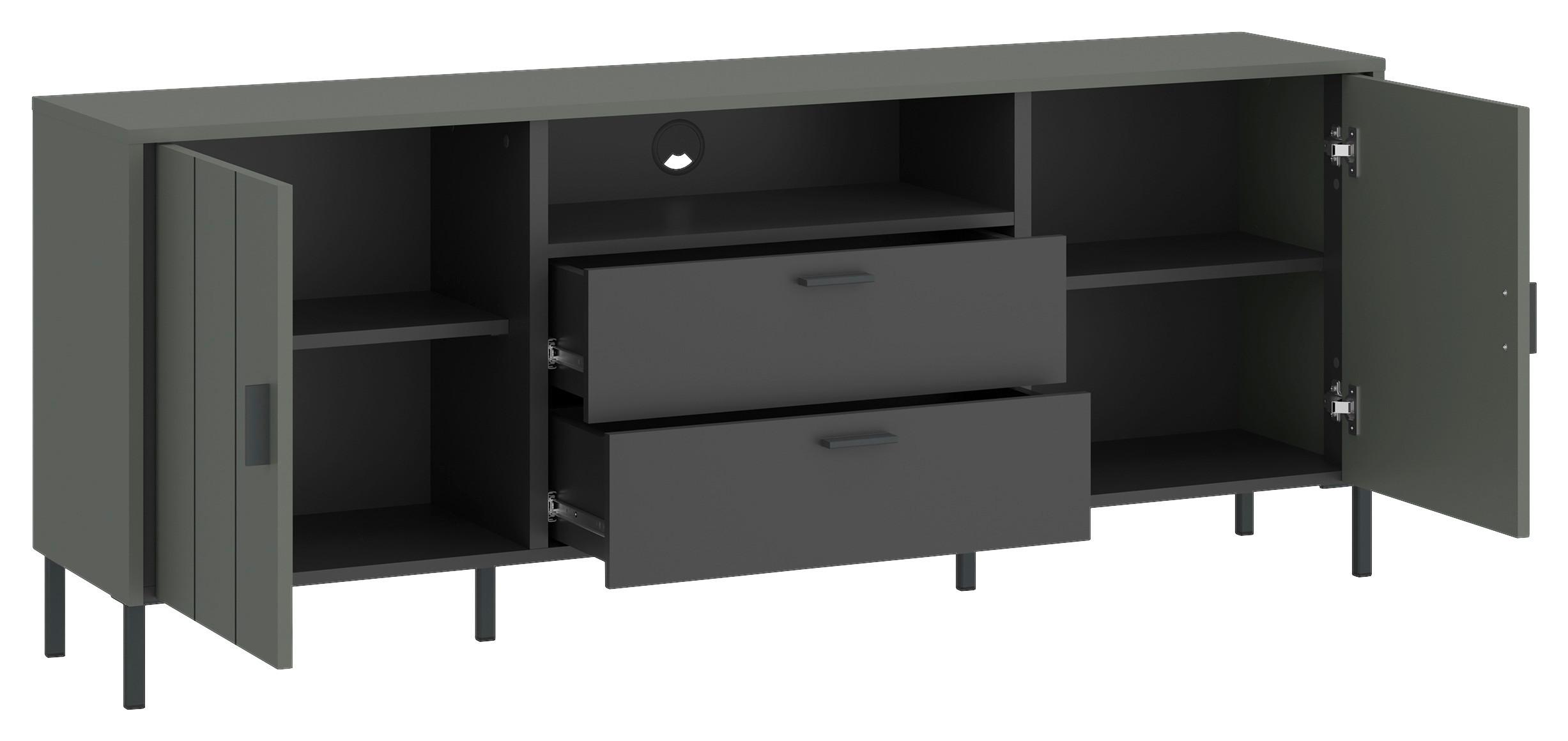 Comodă TV SHIRLEY - verde/negru, Design, material pe bază de lemn (173,2/65/40cm) - Modern Living