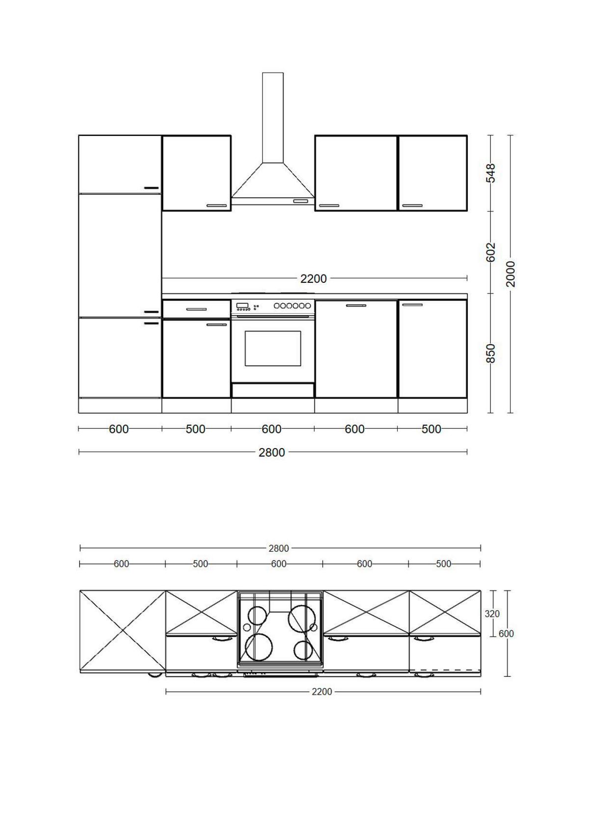 Küchenblock inkl. 5 E-Geräte Lexa Weiß/Sonoma Eiche - Edelstahlfarben/Weiß, MODERN, Holzwerkstoff/Kunststoff (280/200/60cm) - Based