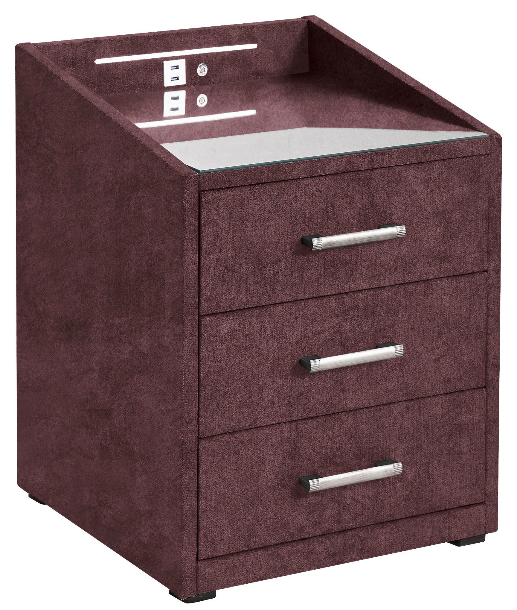Nachtkästchen in Auberginefarbe 'Moon' - Silberfarben/Aubergine, Basics, Holzwerkstoff/Kunststoff (47/61/46cm) - Esposa