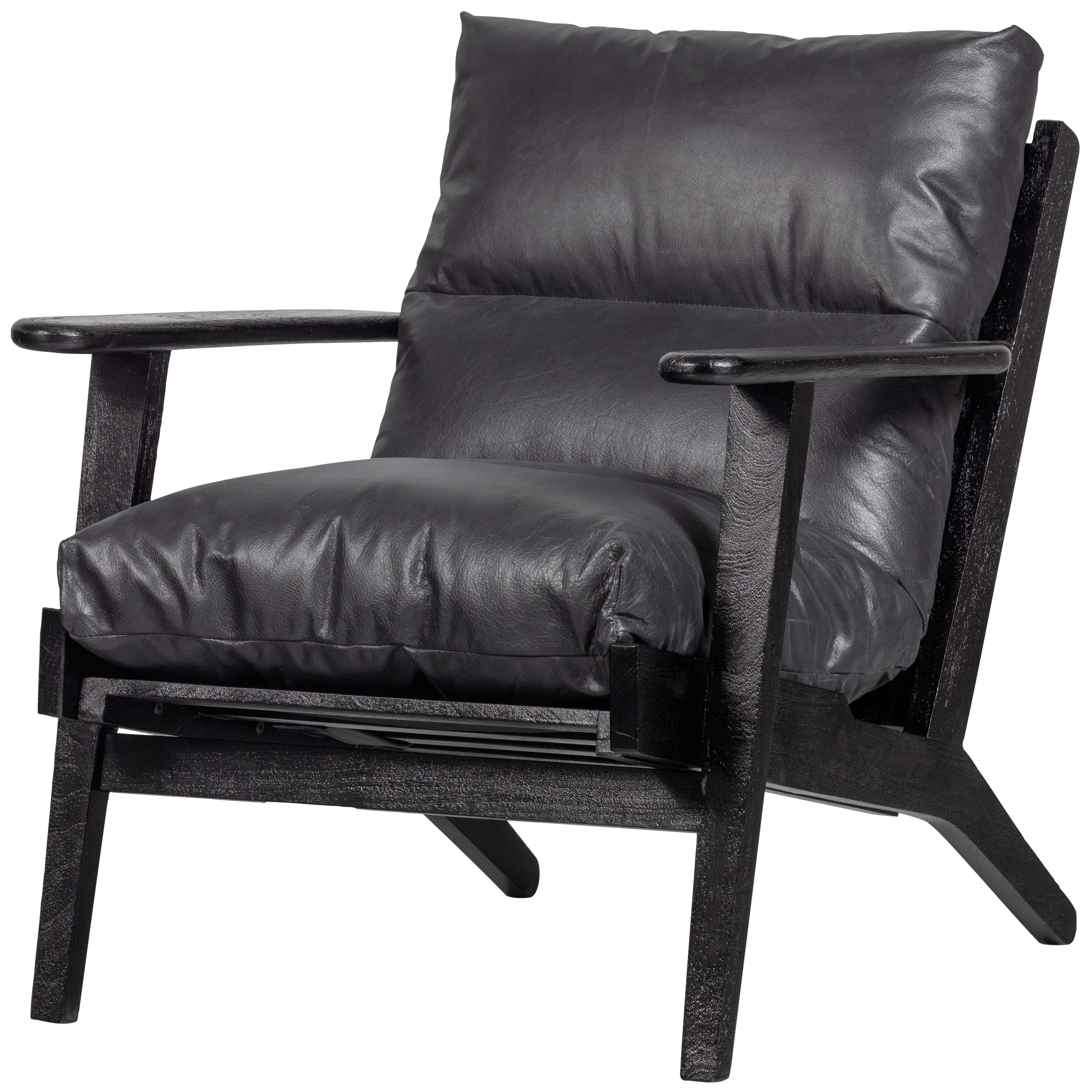 Sessel Houston Akazie/Leder Schwarz - Schwarz, Design, Leder/Holz (71/86/71cm) - Livetastic