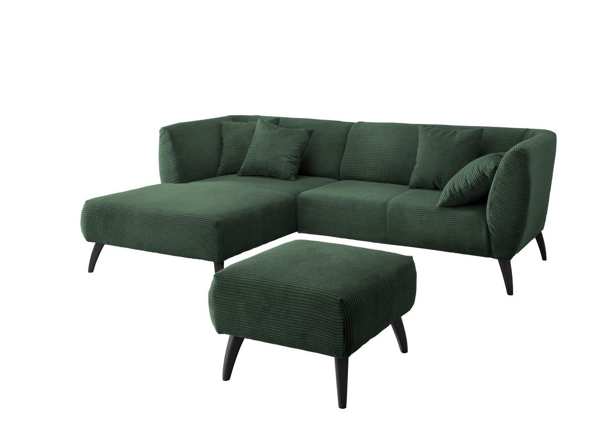 Wohnlandschaft Colori Dunkelgrün Cord - Dunkelgrün/Schwarz, MODERN, Holz/Textil (160/264cm) - MID.YOU