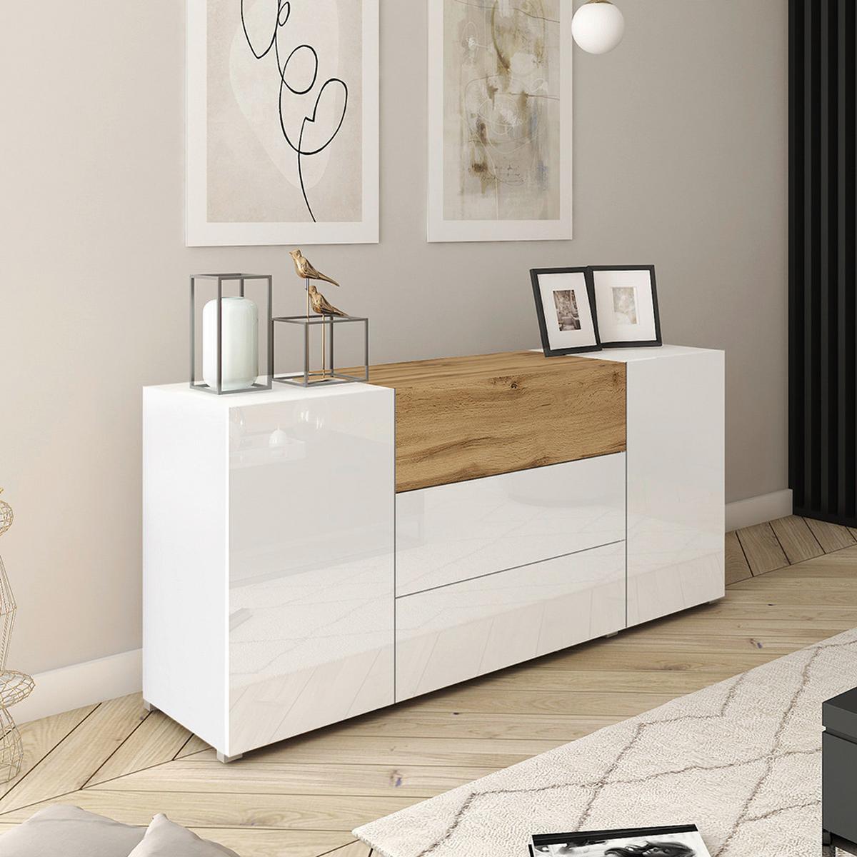 Sideboard Berlin 150 Weiß/Eiche Wotan - Eiche Wotan/Weiß, Design, Holzwerkstoff/Kunststoff (150/68/38,5cm) - P & B