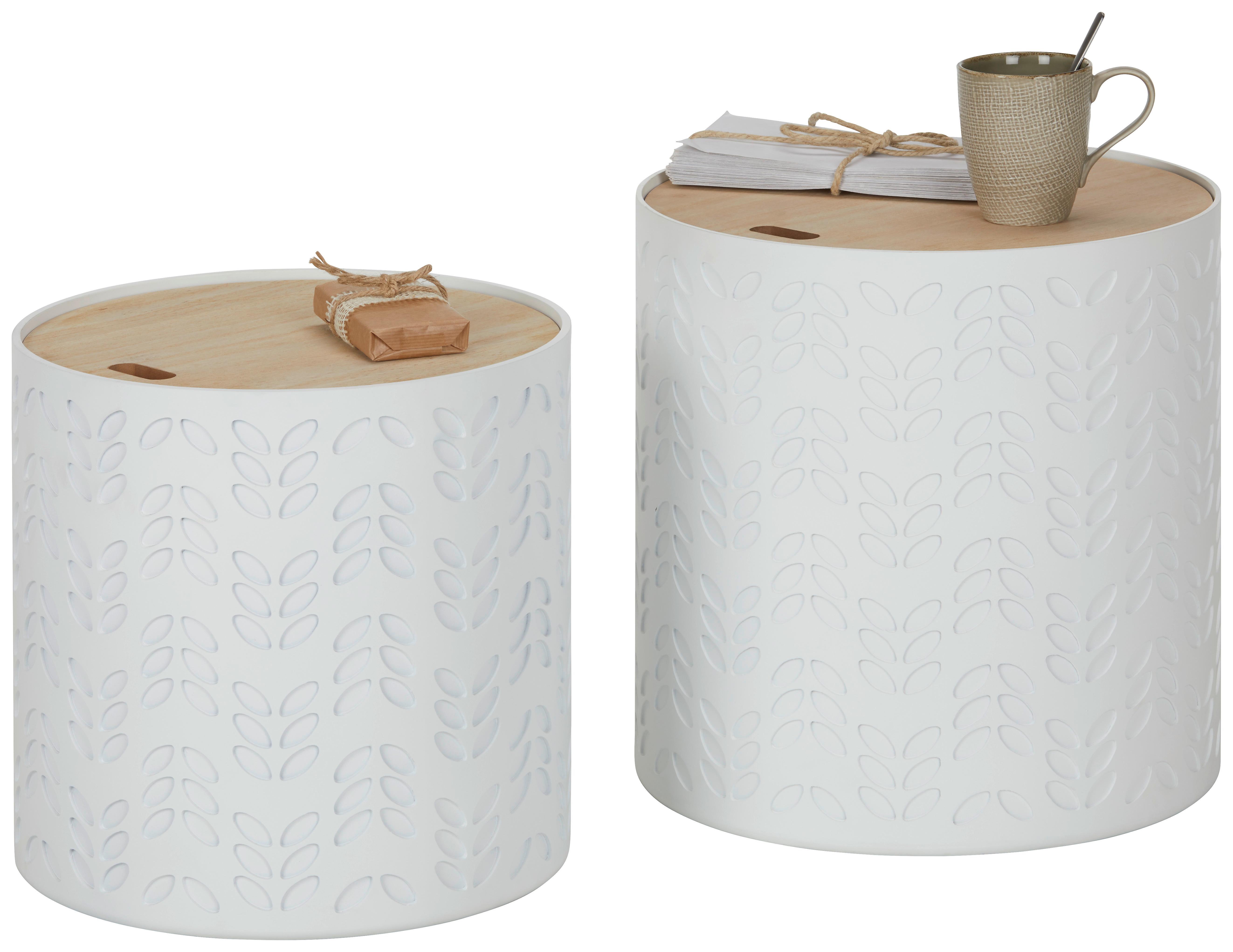 Beistelltischset in Weiss, 2-teilig - weiss/Naturfarben, Modern, Holz/Holzwerkstoff (38.5/35/40.5/35/38.5/35cm) - Modern Living
