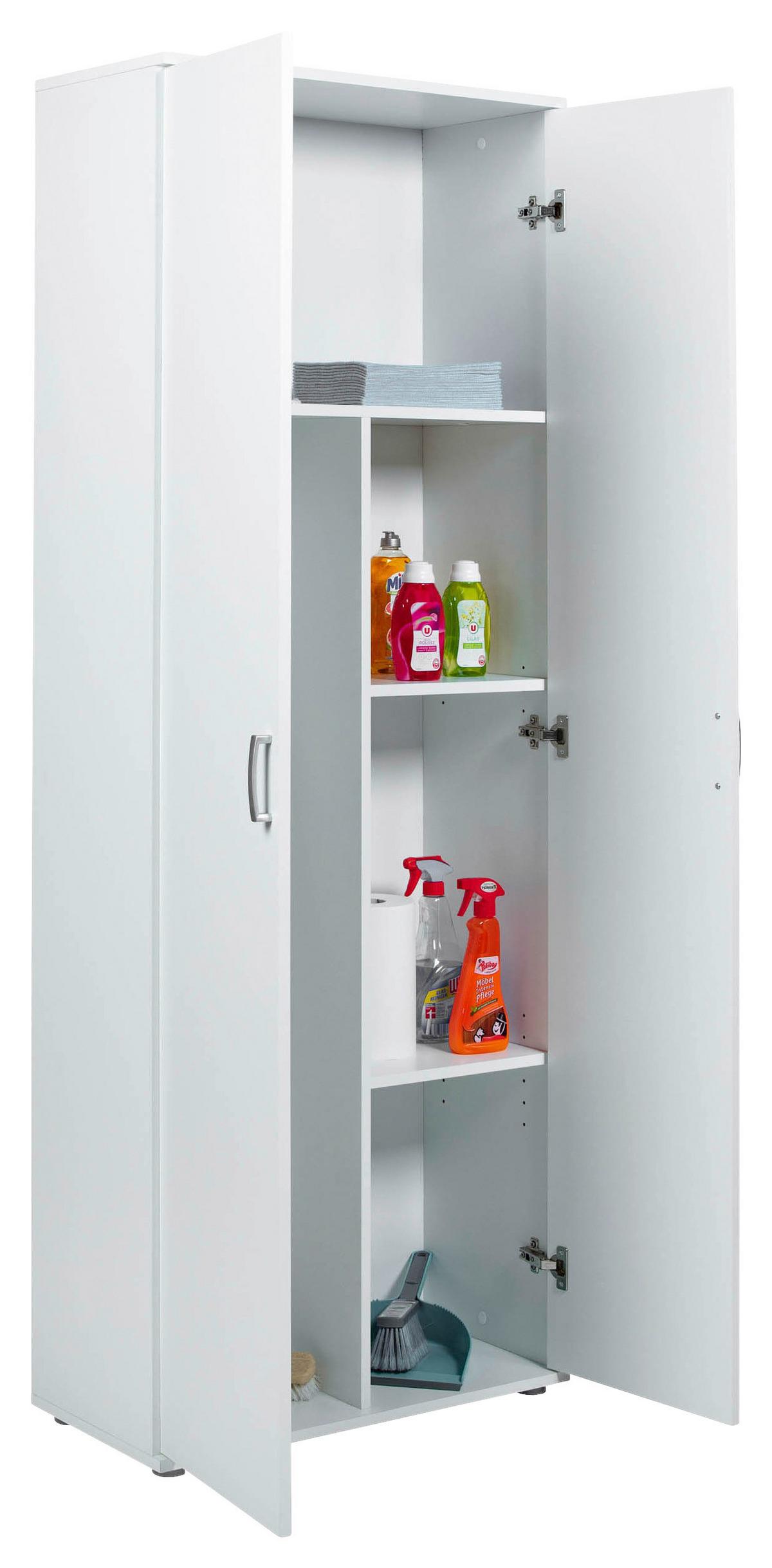 Mehrzweckschrank Arconati ca. 70x34x189 cm Weiß - Silberfarben/Weiß, Basics, Holzwerkstoff/Metall (70/34/189cm) - MID.YOU