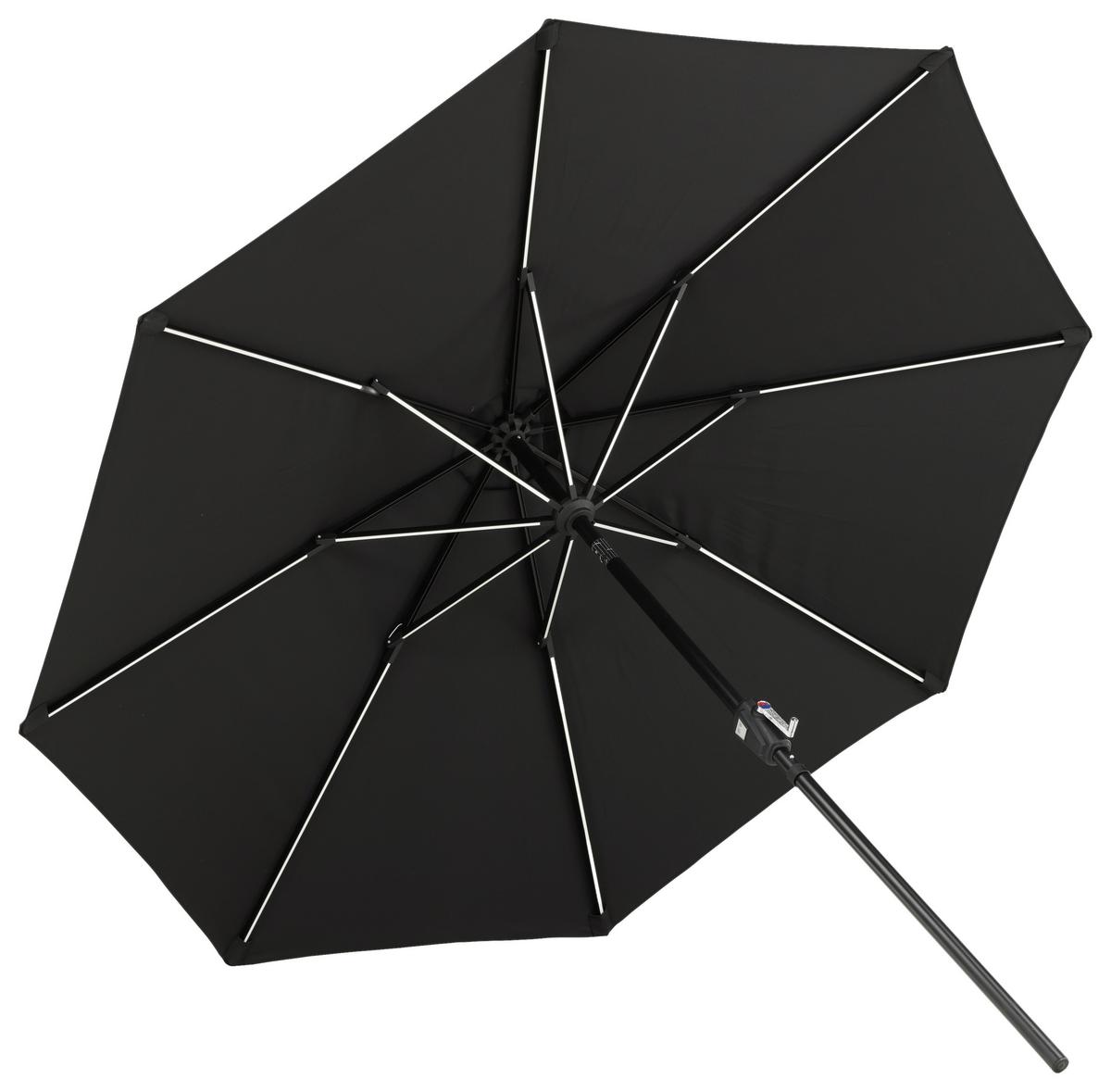 Sonnenschirm Sabal m. LED ca. 270x241 cm Schwarz Solar - Schwarz, KONVENTIONELL (270/241/270cm) - Gardenson