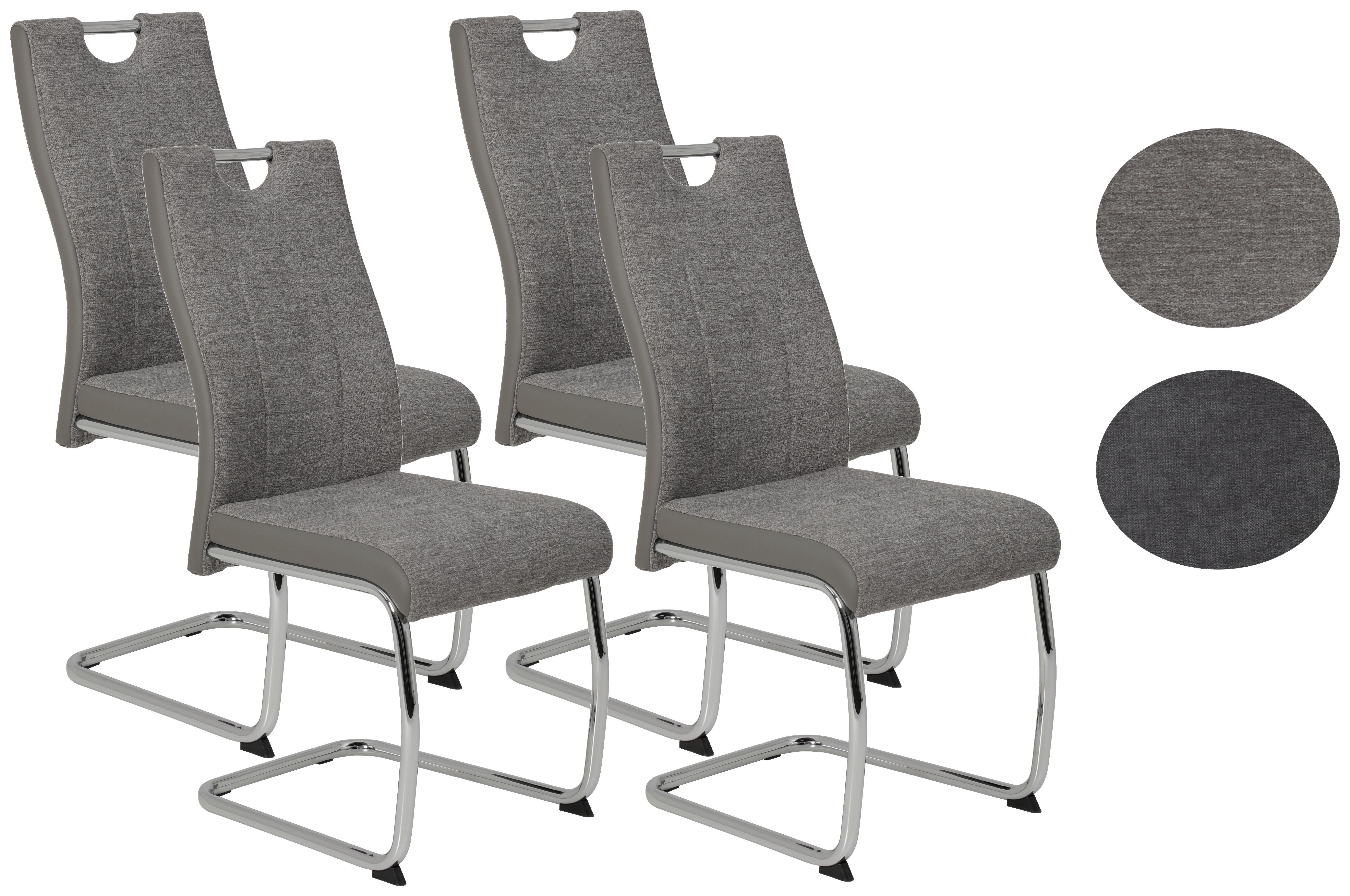 Schwingstuhl Alina 4er-Set Grau Webstoff - Chromfarben/Grau, MODERN, Textil/Metall (43/98/59cm) - MID.YOU