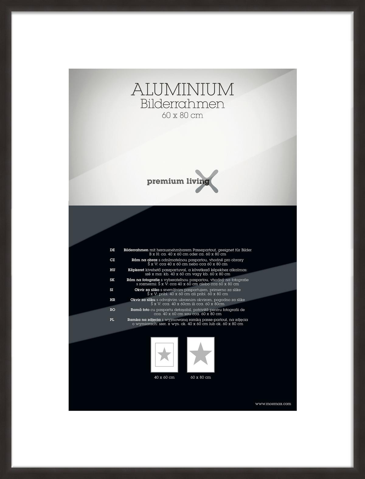 Bilderrahmen aus Polystyrol Aluminium ca. 63x83cm - Schwarz, Basics, Metall (63,1/83,1/2.2cm) - Premium Living