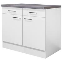 Küchenunterschrank Weiß - Edelstahlfarben/Weiß, MODERN, Holzwerkstoff/Metall (100/86/60cm) - FlexWell