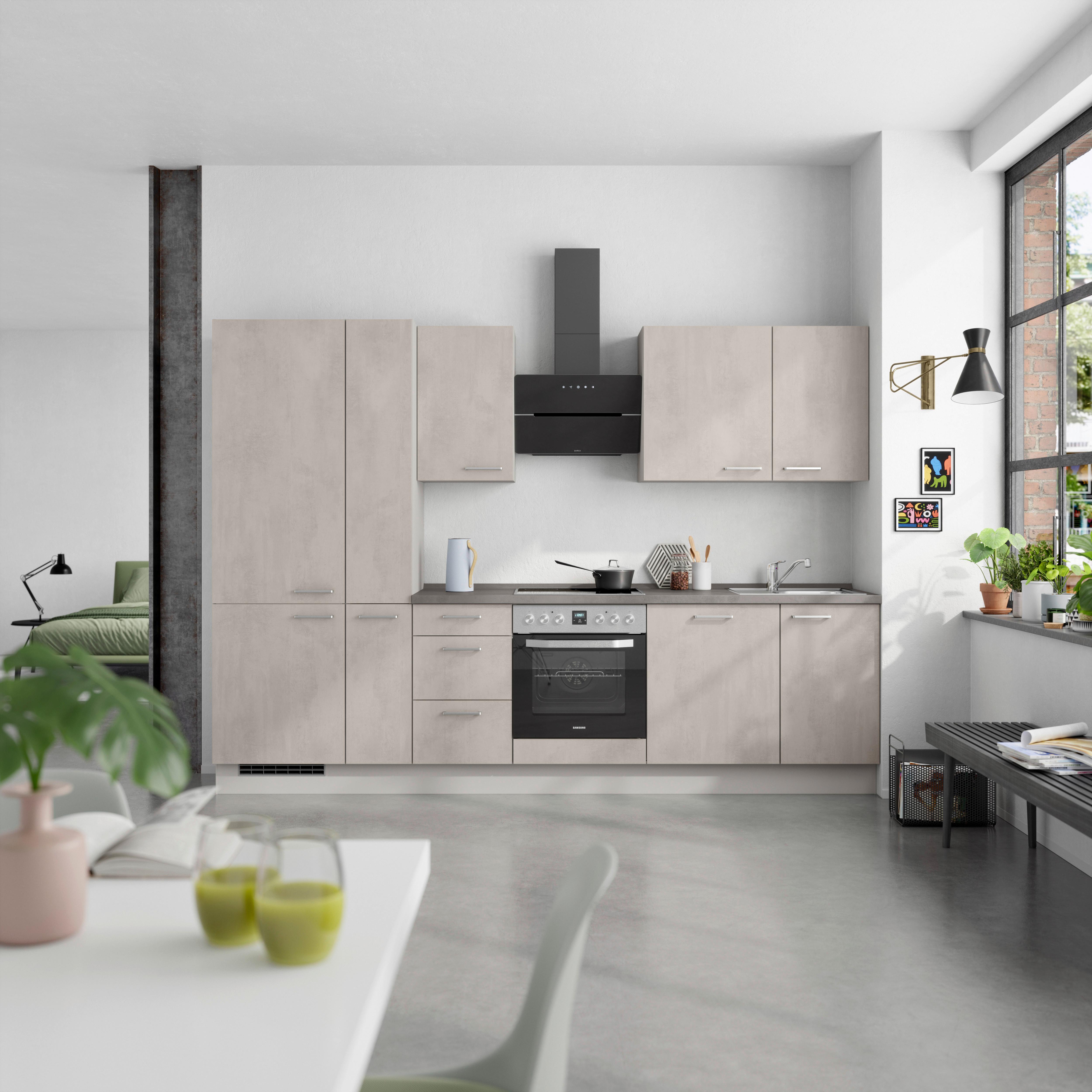 Küchenblock Riva High m. Geräten Grau - Schieferfarben/Edelstahlfarben, MODERN, Holzwerkstoff/Metall (300cm) - Nobilia