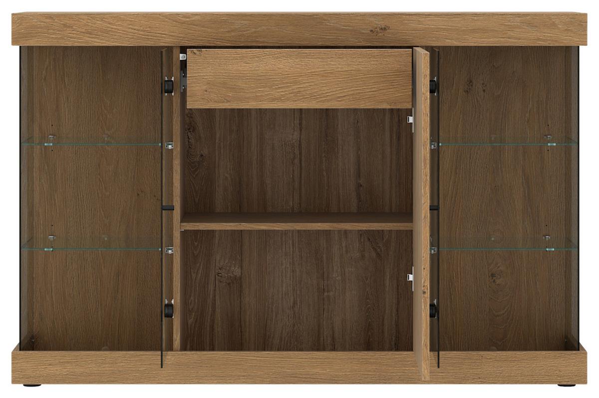 Komoda Aretta - boje hrasta/crna, Moderno, staklo/drvni materijal (140/91,6/41,8cm) - Modern Living