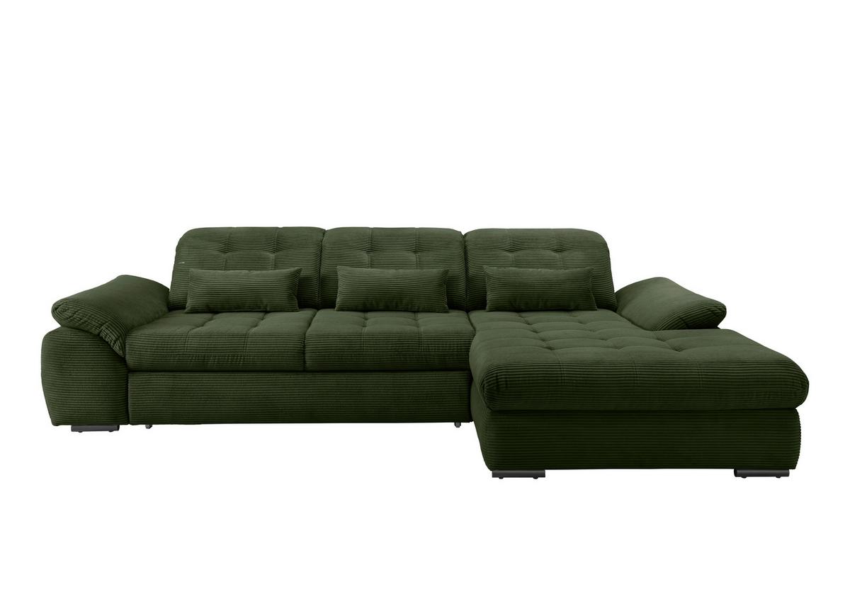 Ecksofa mit Bettkasten Rigatti ca. 314x184 cm Dunkelgrün - Dunkelgrün/Schwarz, MODERN, Textil/Metall (314/184cm) - Livetastic