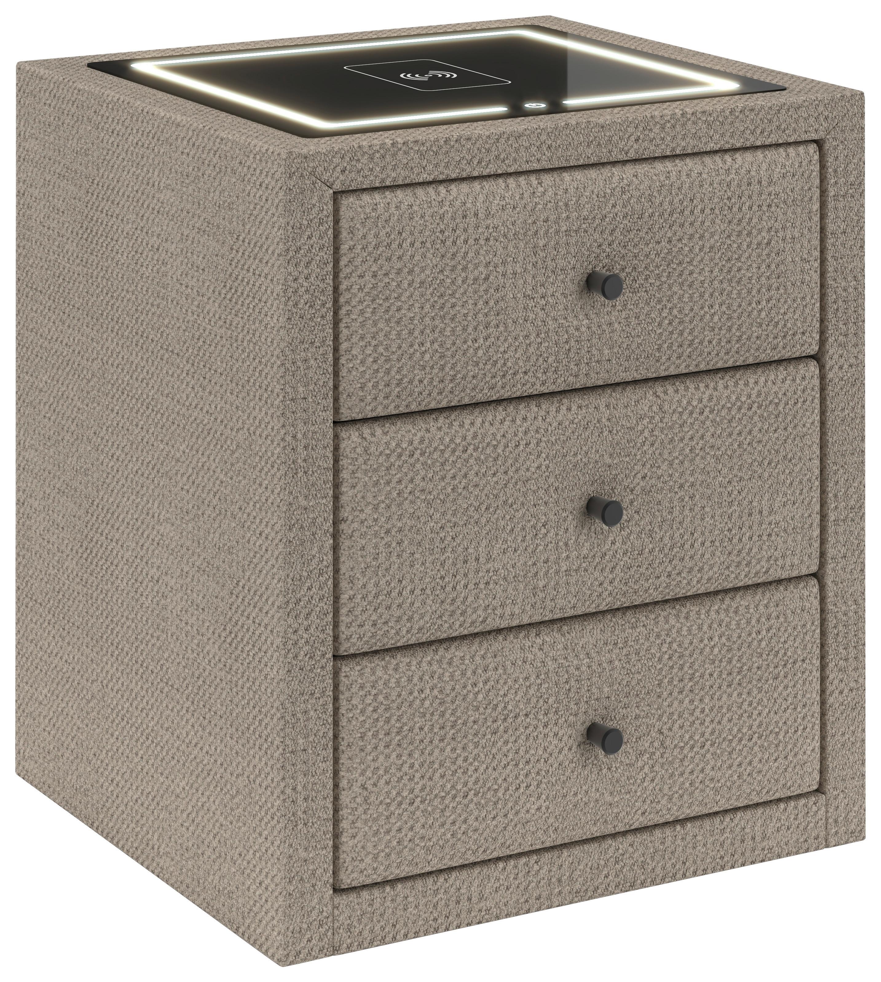 Noćni Ormarić Brisbane Ii - bež/crna, Trend, staklo/drvni materijal (49,5/56,5/46cm) - Premium Living
