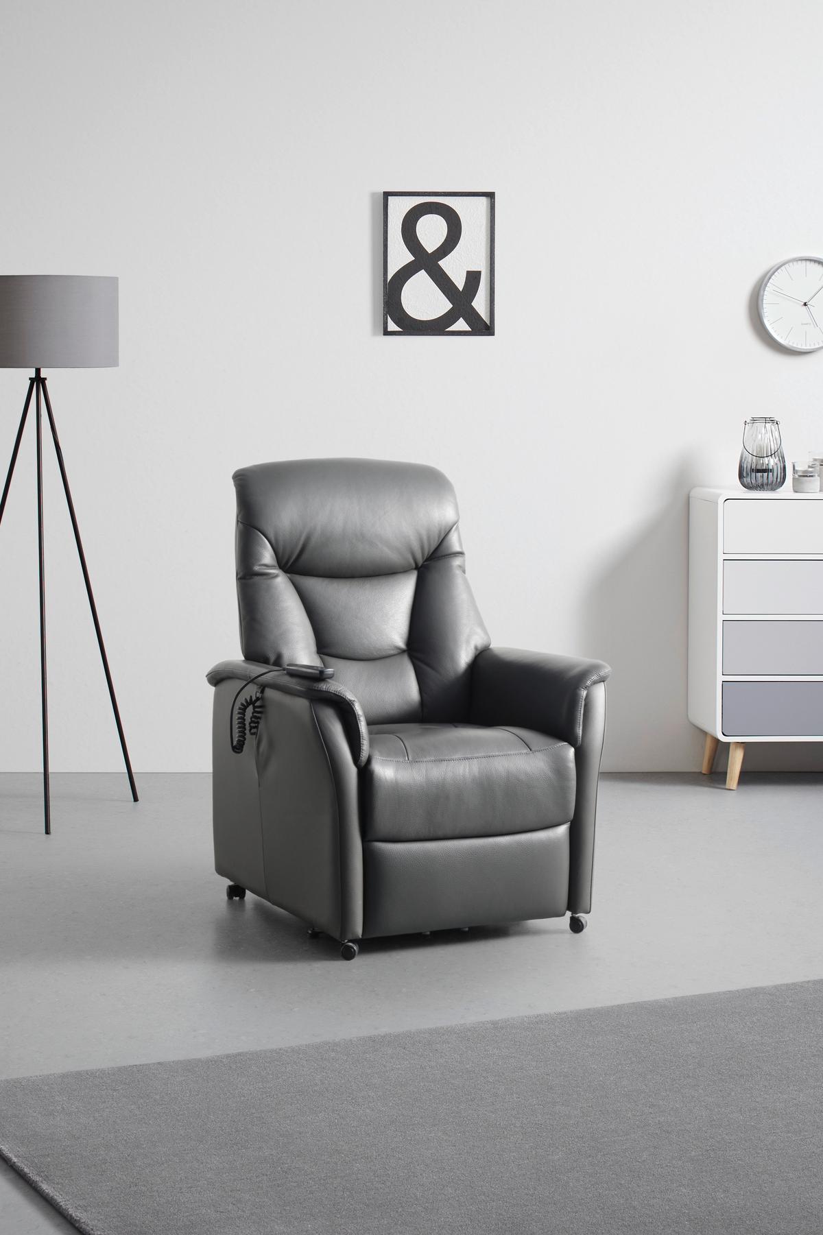 Relaxsessel Comfort in Anthrazit - Anthrazit, MODERN, Leder (80/110/86cm) - Premium Living