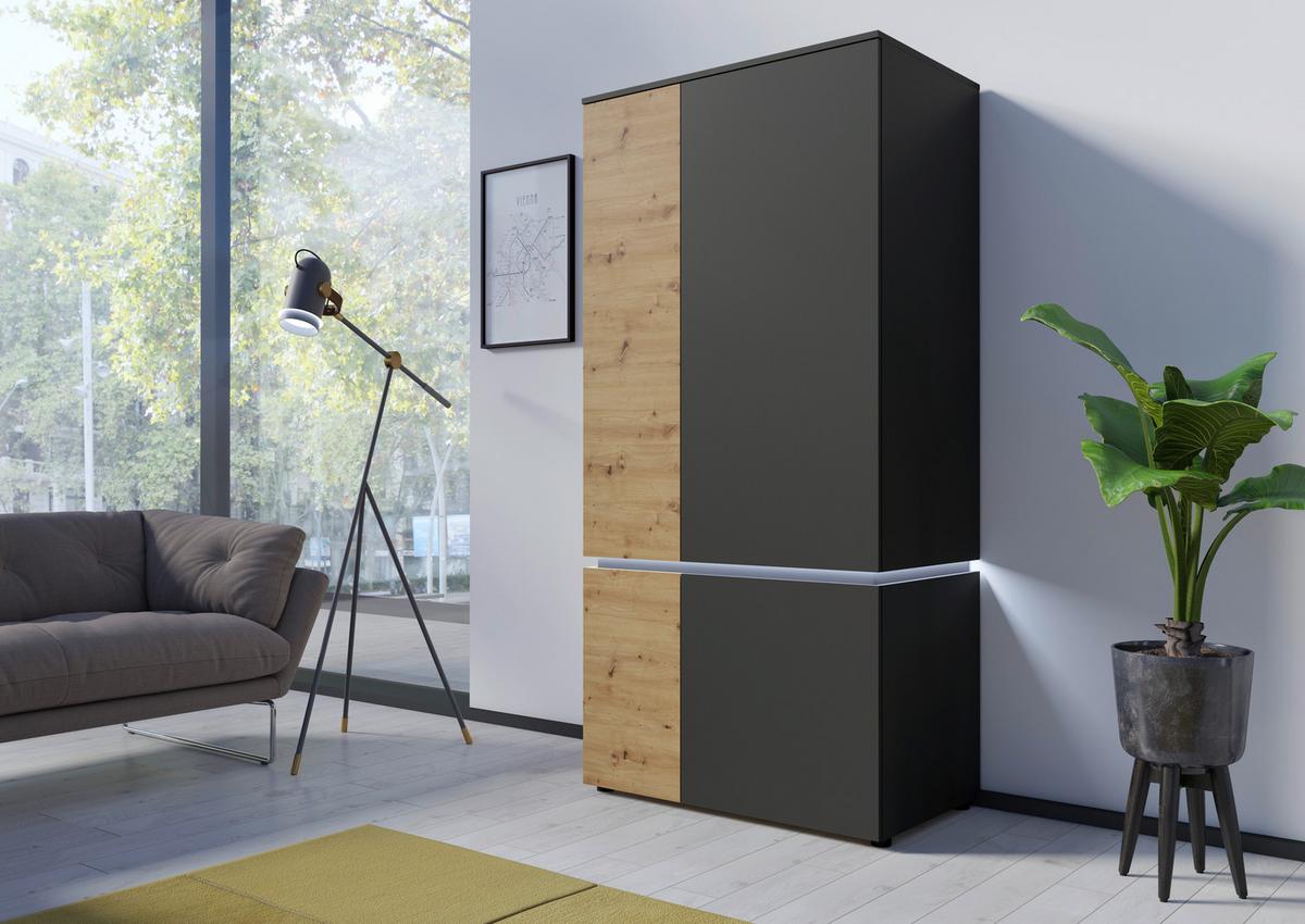 Ormar Luci - siva/boje hrasta, Trend, drvni materijal (95,4/199/58cm) - Modern Living