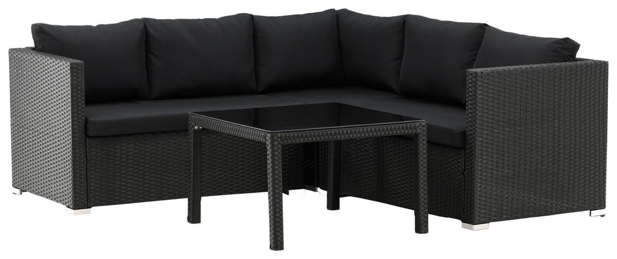 Loungegarnitur Kuba Schwarz - Schwarz, KONVENTIONELL, Glas/Kunststoff - Gardenson