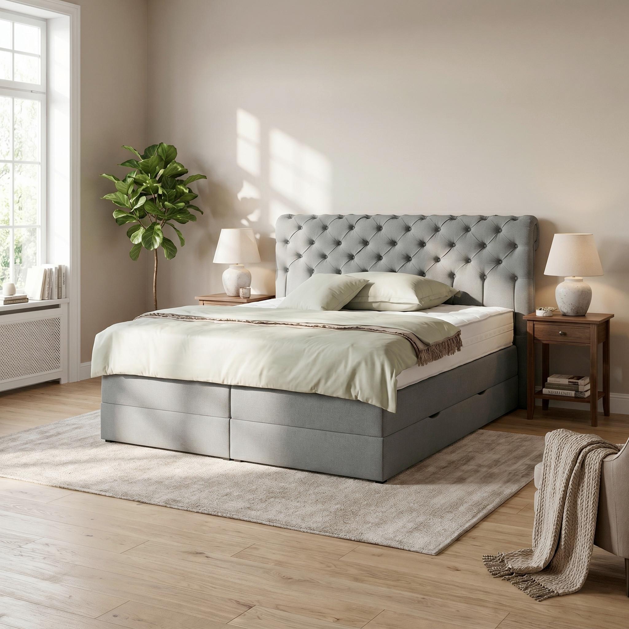 Boxspringbett Belano Dunkelgrau ca. 180x200cm - Dunkelgrau, KONVENTIONELL, Holz/Holzwerkstoff (180/200cm) - Premium Living