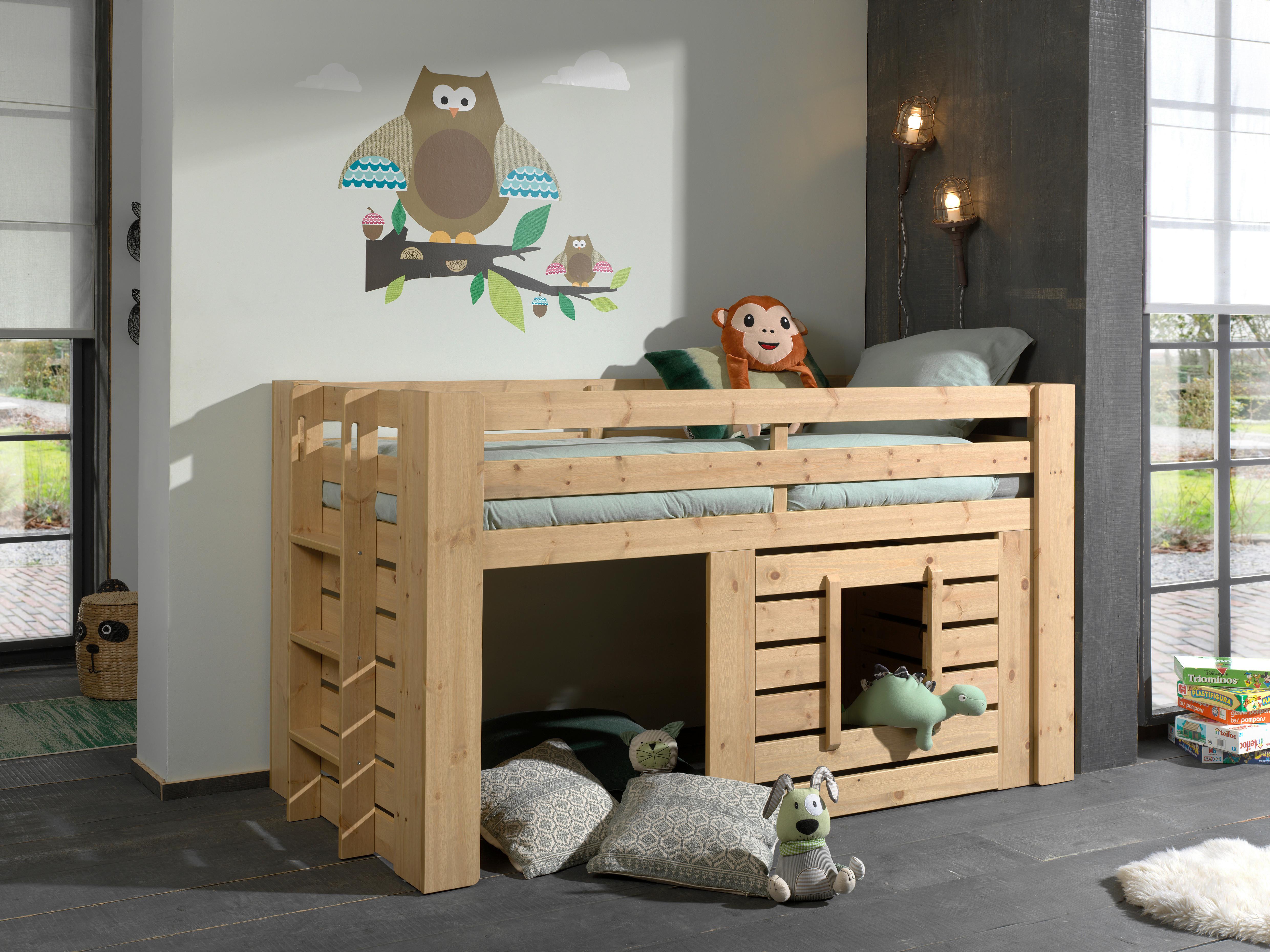 Hausbett Hütte Echtholz - Eichefarben, MODERN, Holz (90/200cm) - Vipack