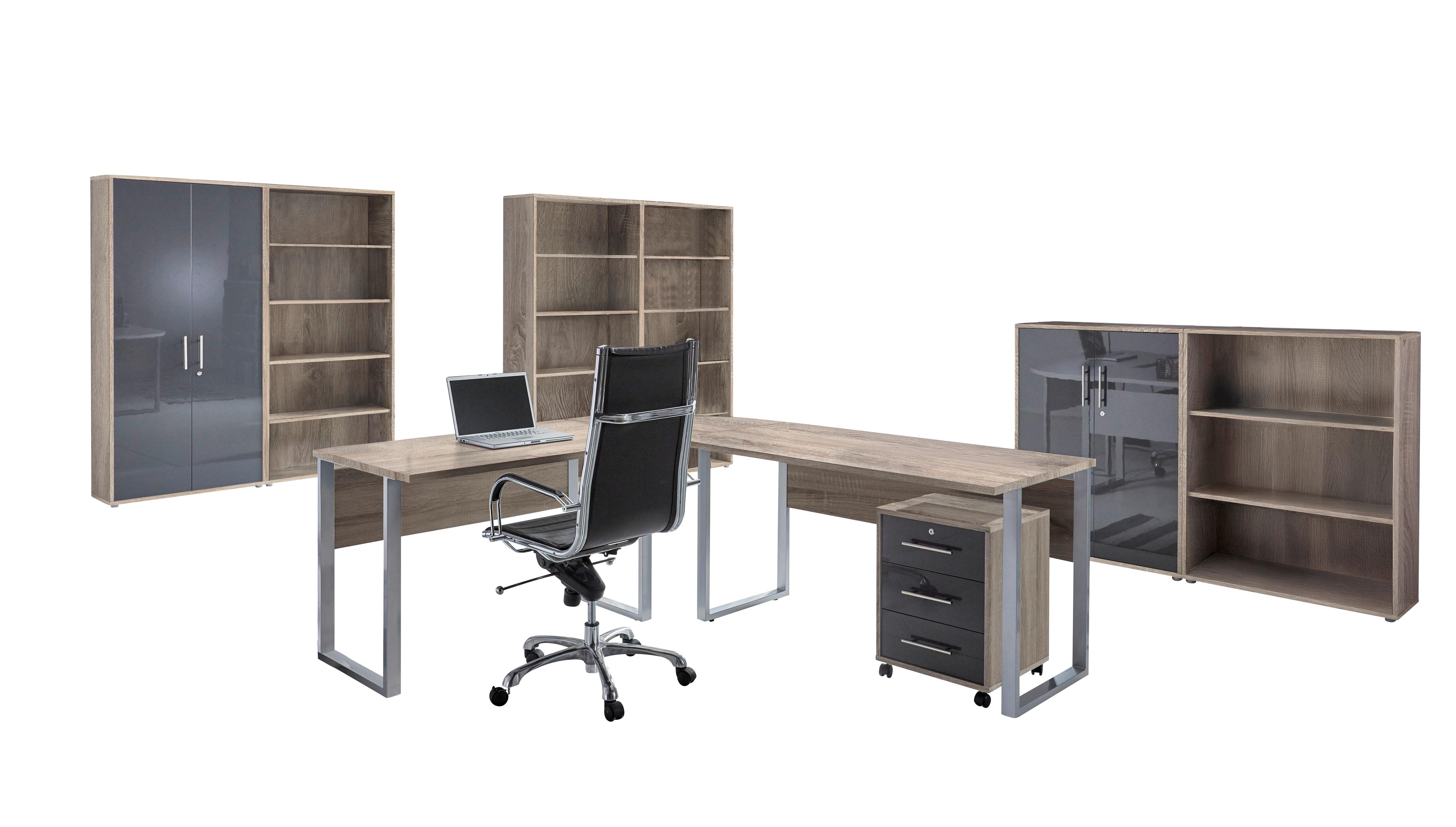 Büro Office Edition Set 7 Sonoma Eiche/Anthrazit - Anthrazit Hochglanz/Sonoma Eiche, MODERN, Holzwerkstoff - MID.YOU