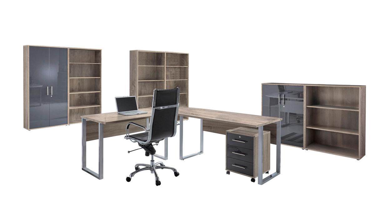 Büro Office Edition Set 7 Sonoma Eiche/Anthrazit - Anthrazit Hochglanz/Sonoma Eiche, MODERN, Holzwerkstoff - MID.YOU