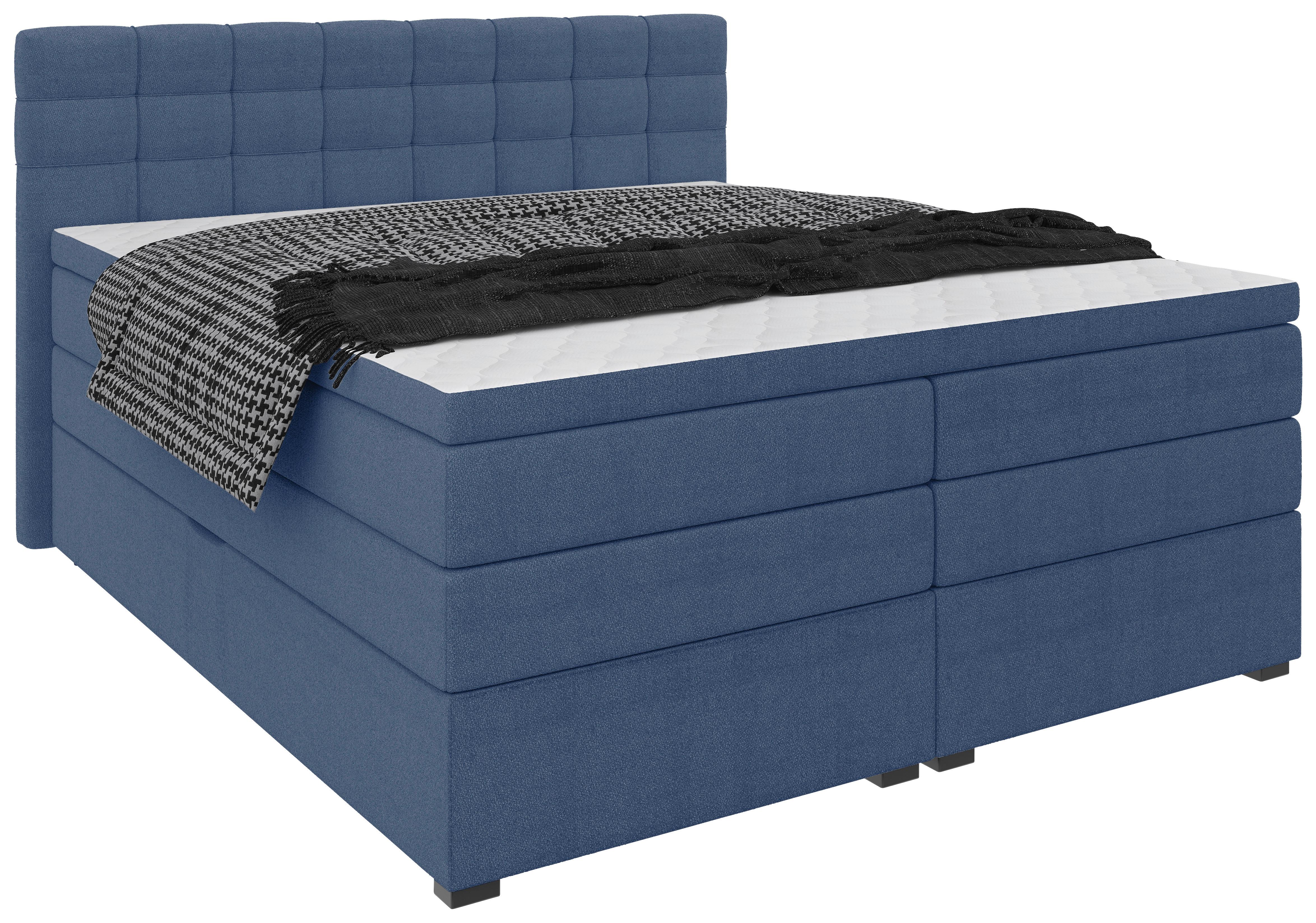 Boxspringbett Fano Blau ca. 200x200cm - Blau/Schwarz, Konventionell, Kunststoff/Textil (200/200cm) - Mömax