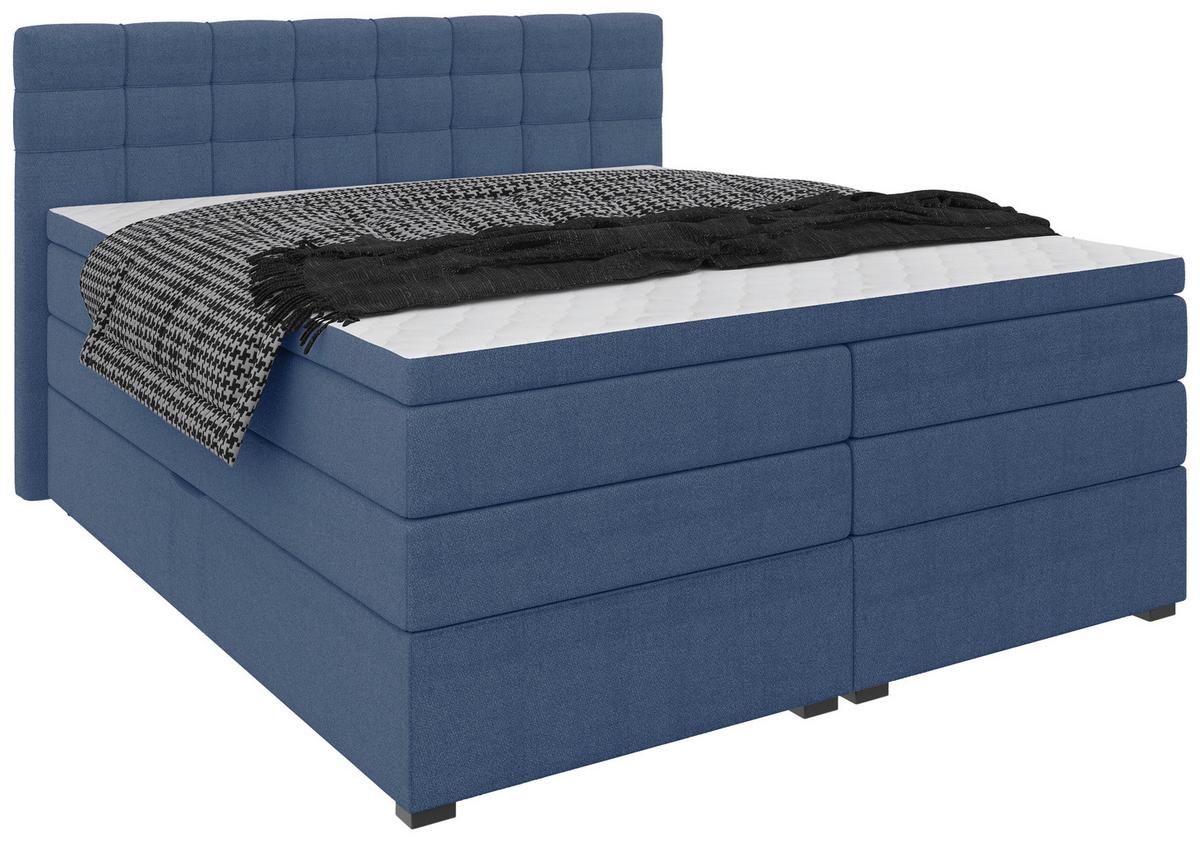 Boxspringbett Fano Blau ca. 200x200cm - Blau/Schwarz, Konventionell, Kunststoff/Textil (200/200cm) - Mömax