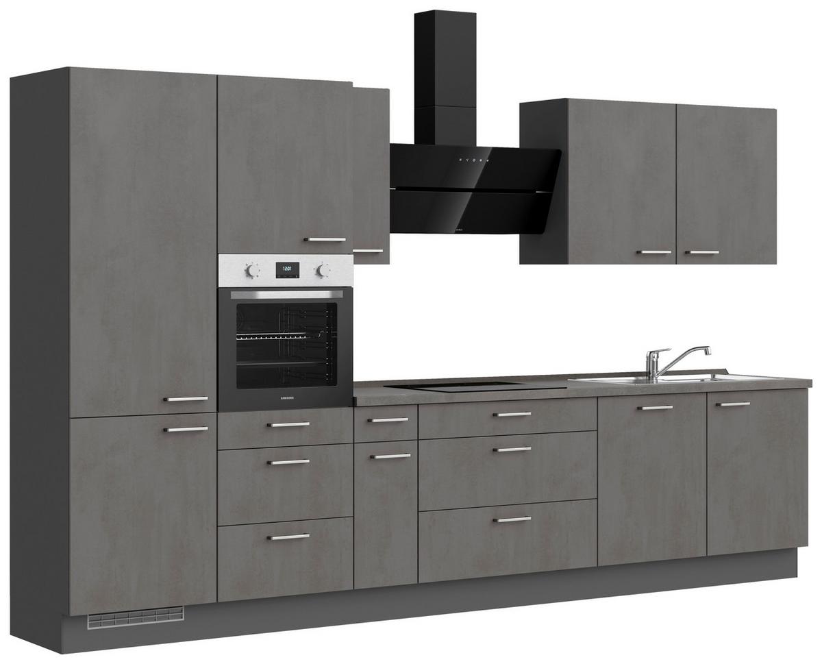 Küchenblock Riva High m. Geräten Schieferfarben - Schieferfarben/Edelstahlfarben, MODERN, Holzwerkstoff/Metall (360cm) - Nobilia