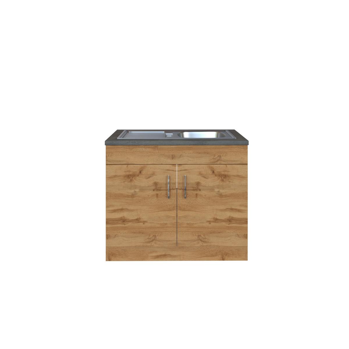 Held Spülenunterschrank mit Spüle ca. 100 cm Eichefarben - Chromfarben/Eichefarben, MODERN, Holzwerkstoff/Metall (100/86/60cm) - Held